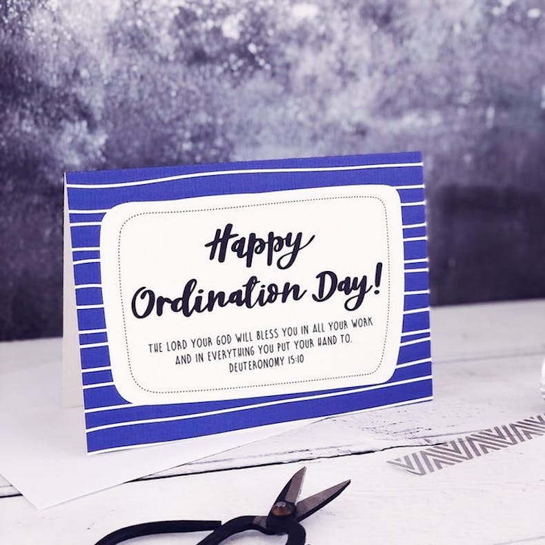 A6 Happy Ordination Day Card by Izzy and Pop at Cheerfully Given featuring Deuteronomy 15:10