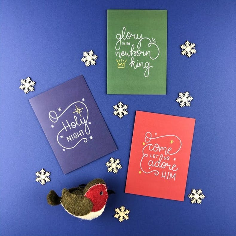 Create Friday simple Christian Christmas cards on Navy Background | Cheerfully Given