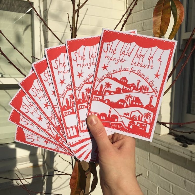 Flowers Fade Design Christian Christmas Cards with Red Cutout designs at Cheerfully Given