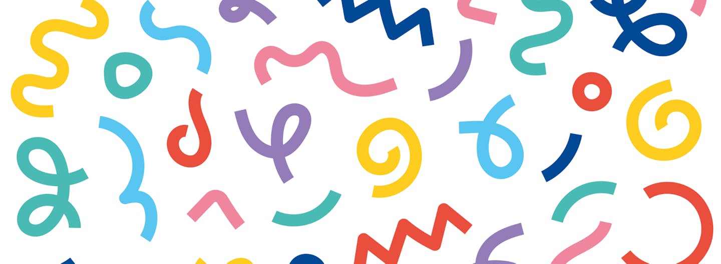 Cheerfully Given Pattern - colourful squiggles on white background