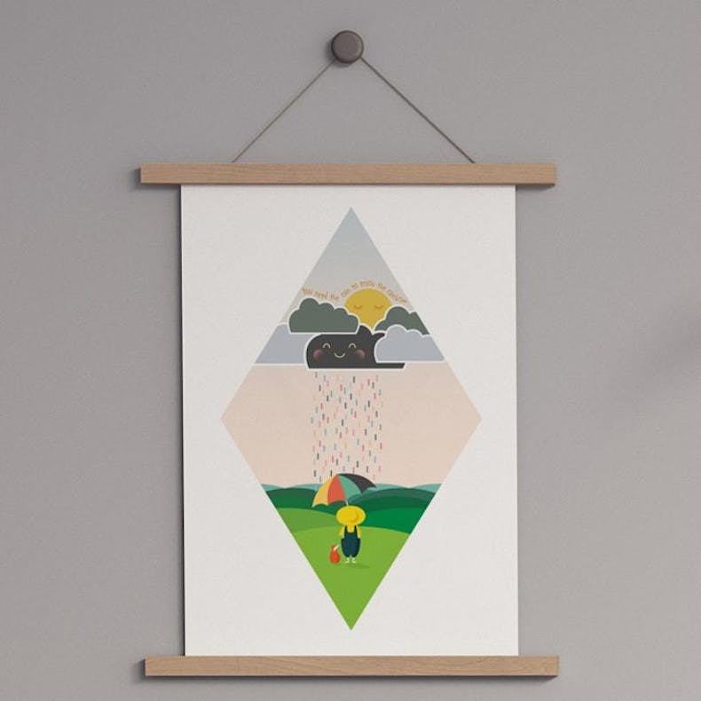 Meadow Rain Scripture print featuring colourful rain landing on child with umbrella | Wonderfully Made @ Cheerfully Given