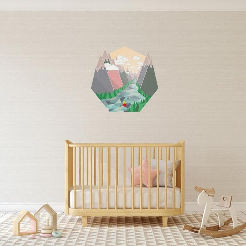 Childrens cot with where the river winds Christian wall decal above it | Wonderfully Made @ Cheerfully Given