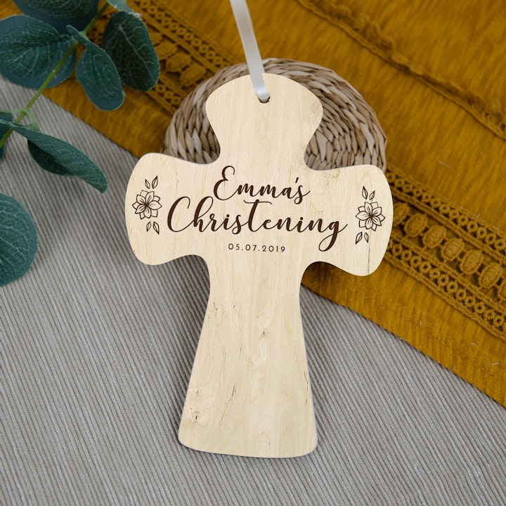 Personalised Christening cross, Wooden cross gift | Cheerfully Given