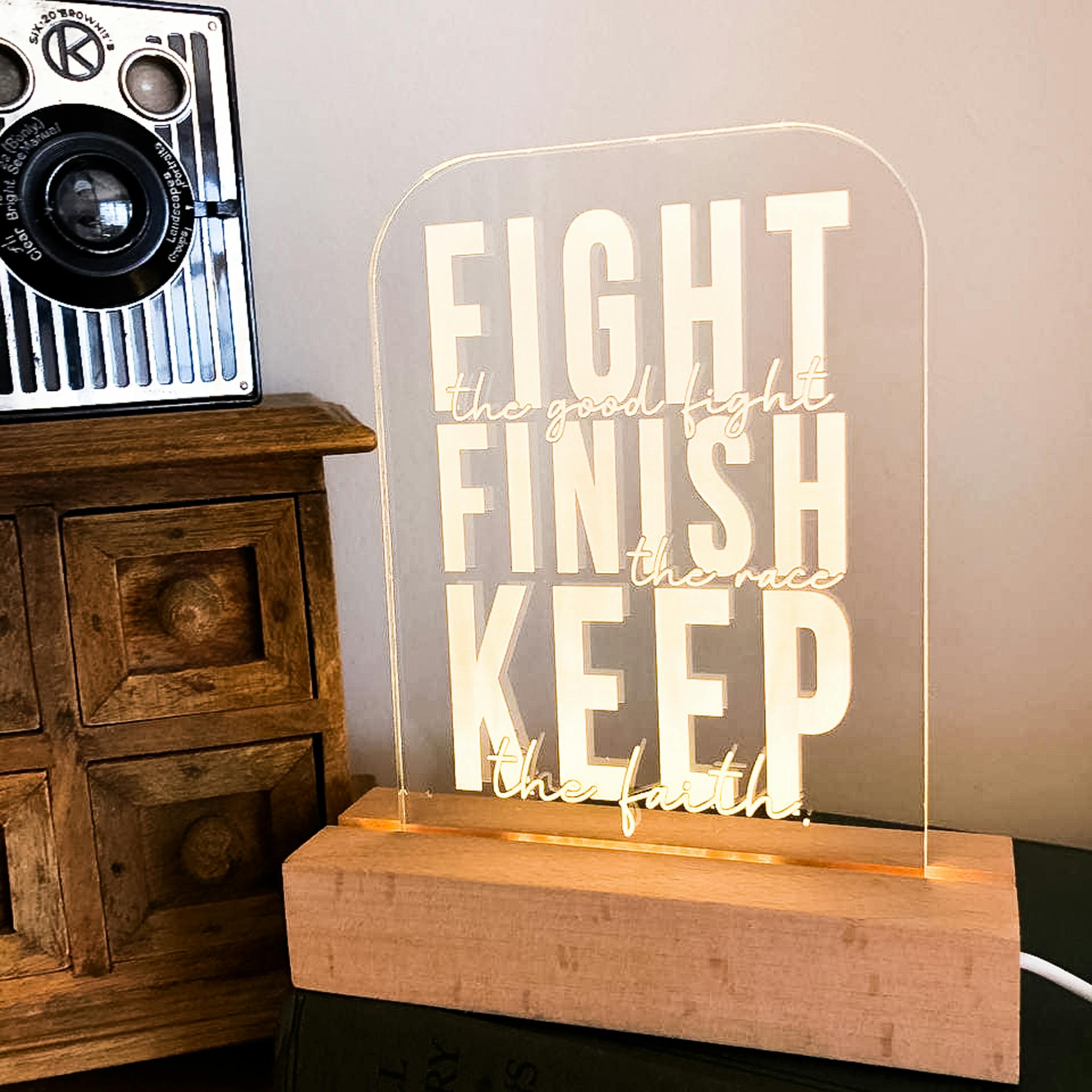 Fight finish Keep the Faith Christian Nightlight | Birch and Tides @ Cheerfully Given - Induction Gifts