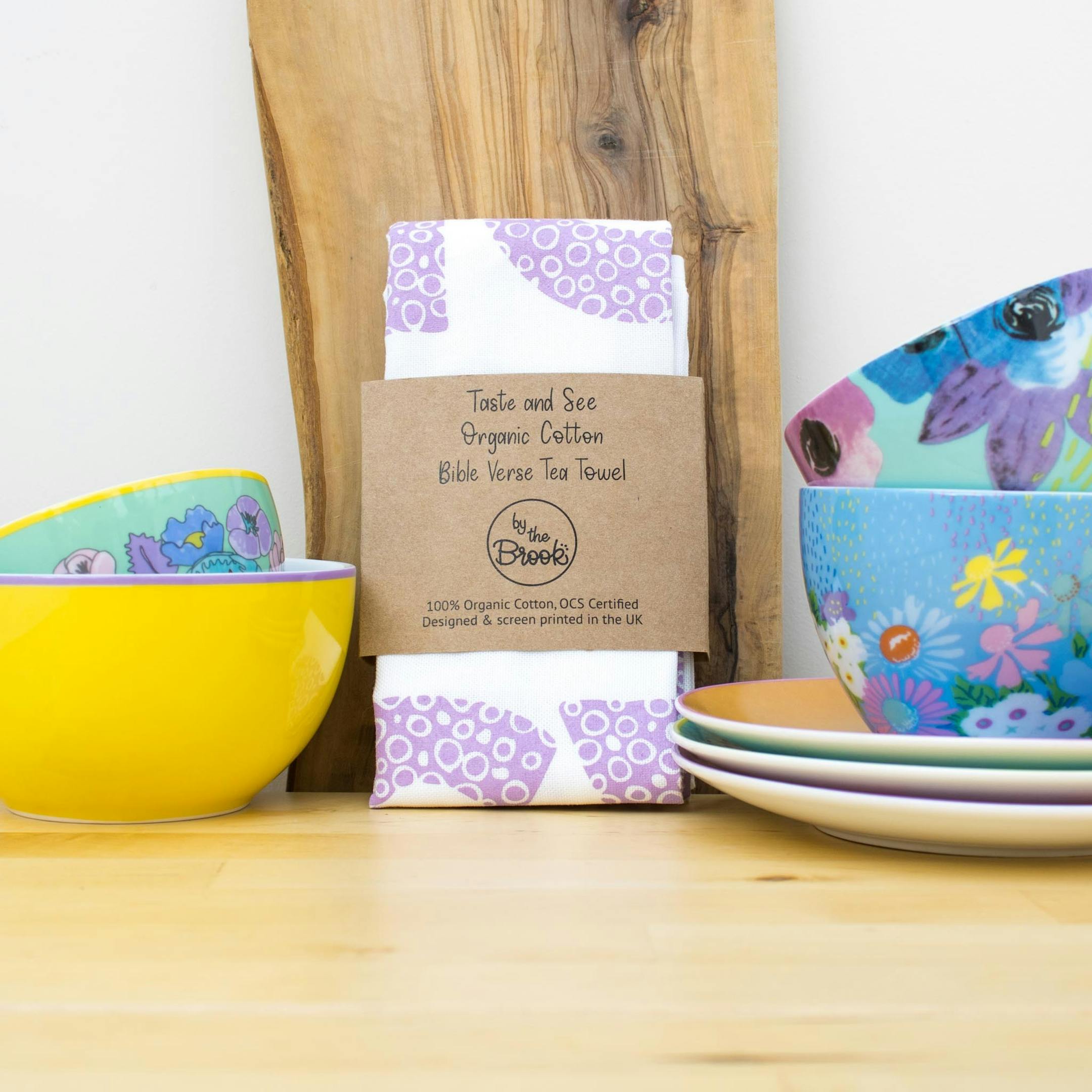 Taste and see organic cotton tea towel | By the Brook Creations | Cheerfully Given