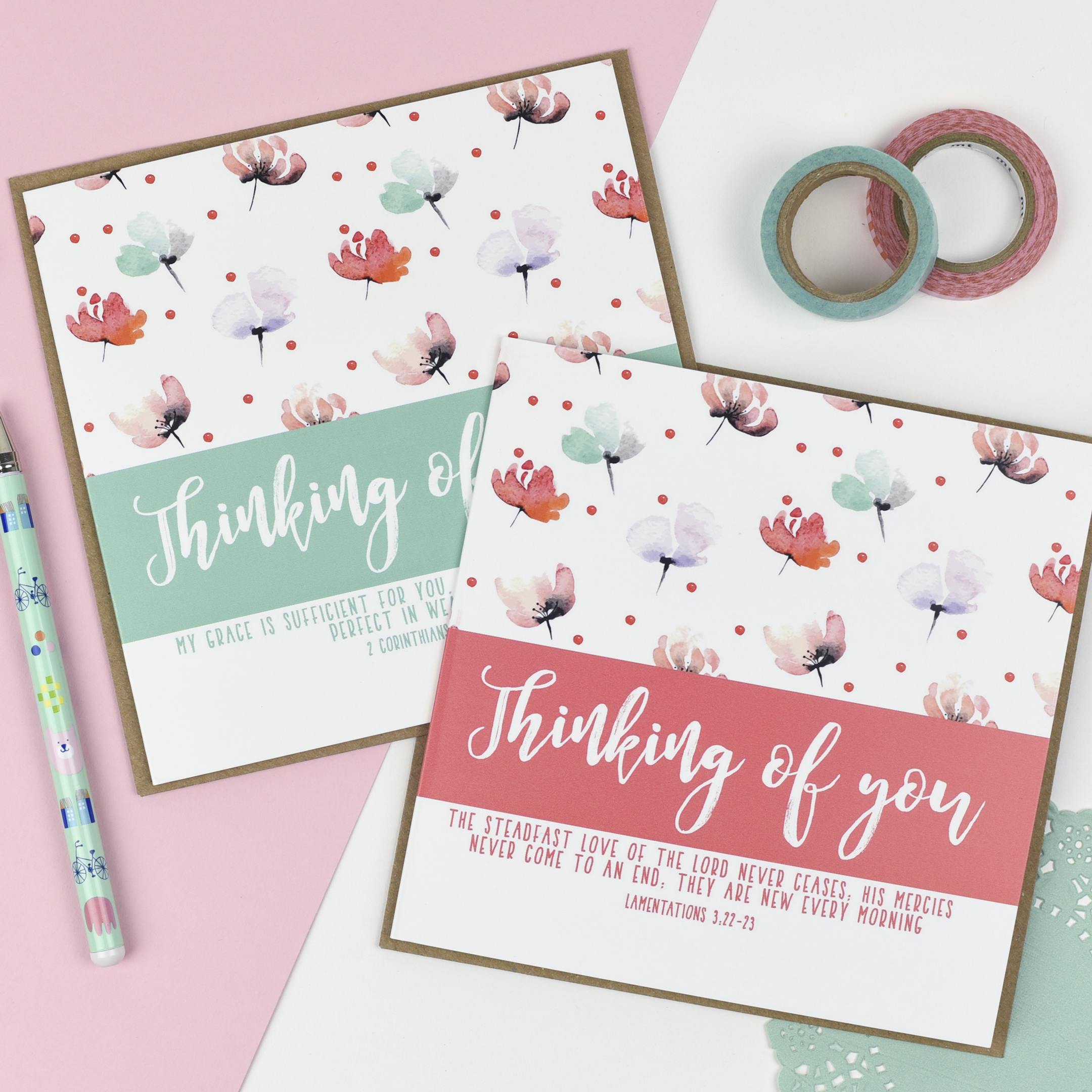Floral pastel Thinking of You Christian Cards by CasaMia Designs at Cheerfully Given