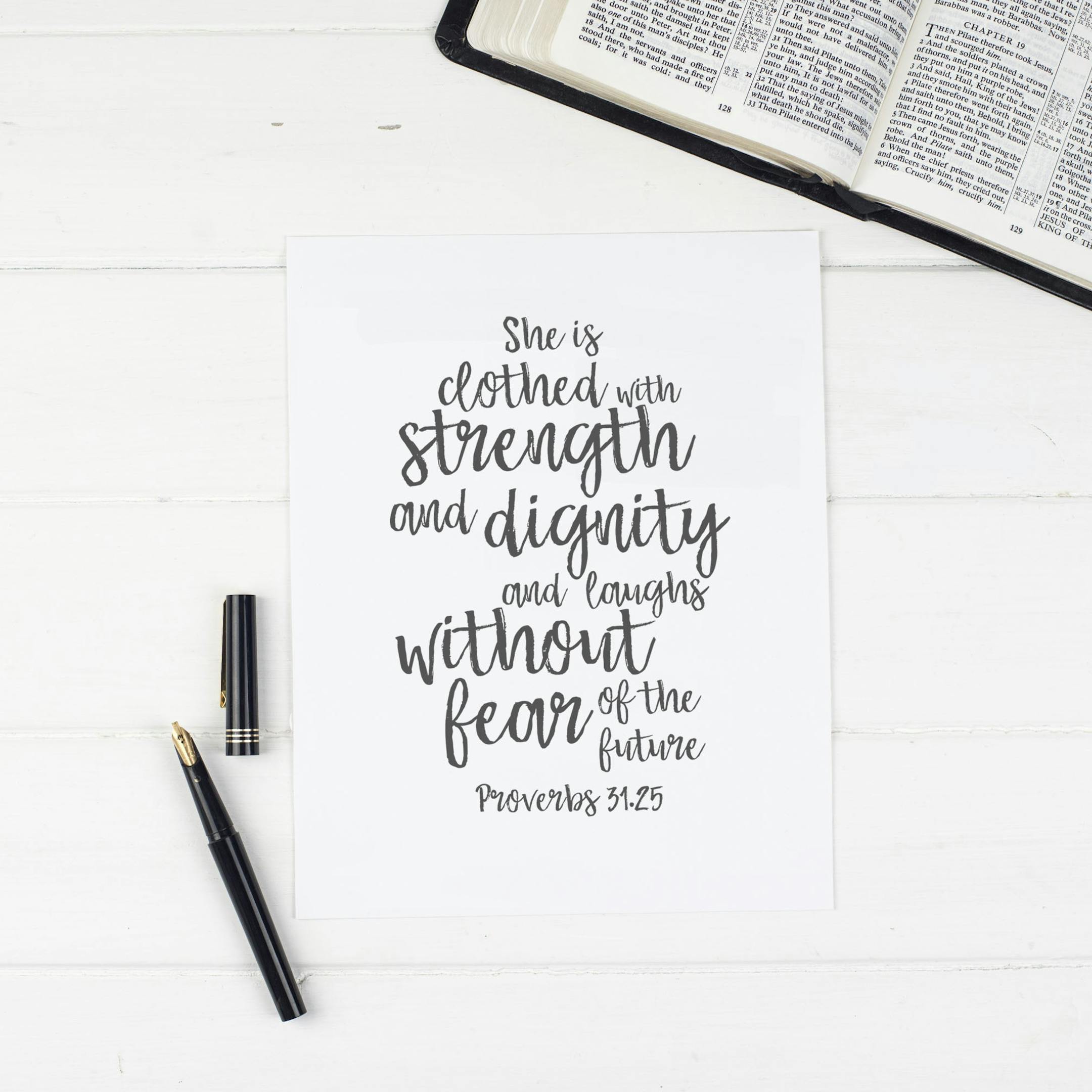 Proverbs 31:25 Grey Print - Christian Lettering Company