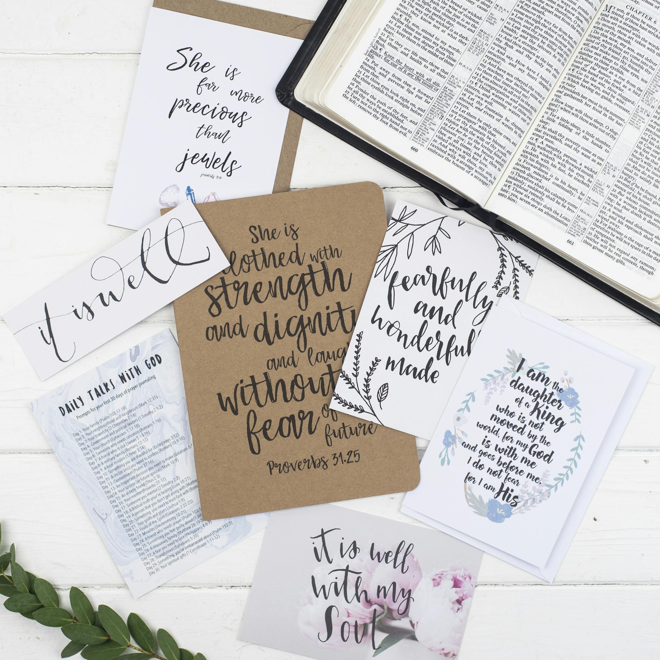 She is Clothed Prayer Journal Gift Set for Her - Proverbs 31:25 - Christian Lettering Company