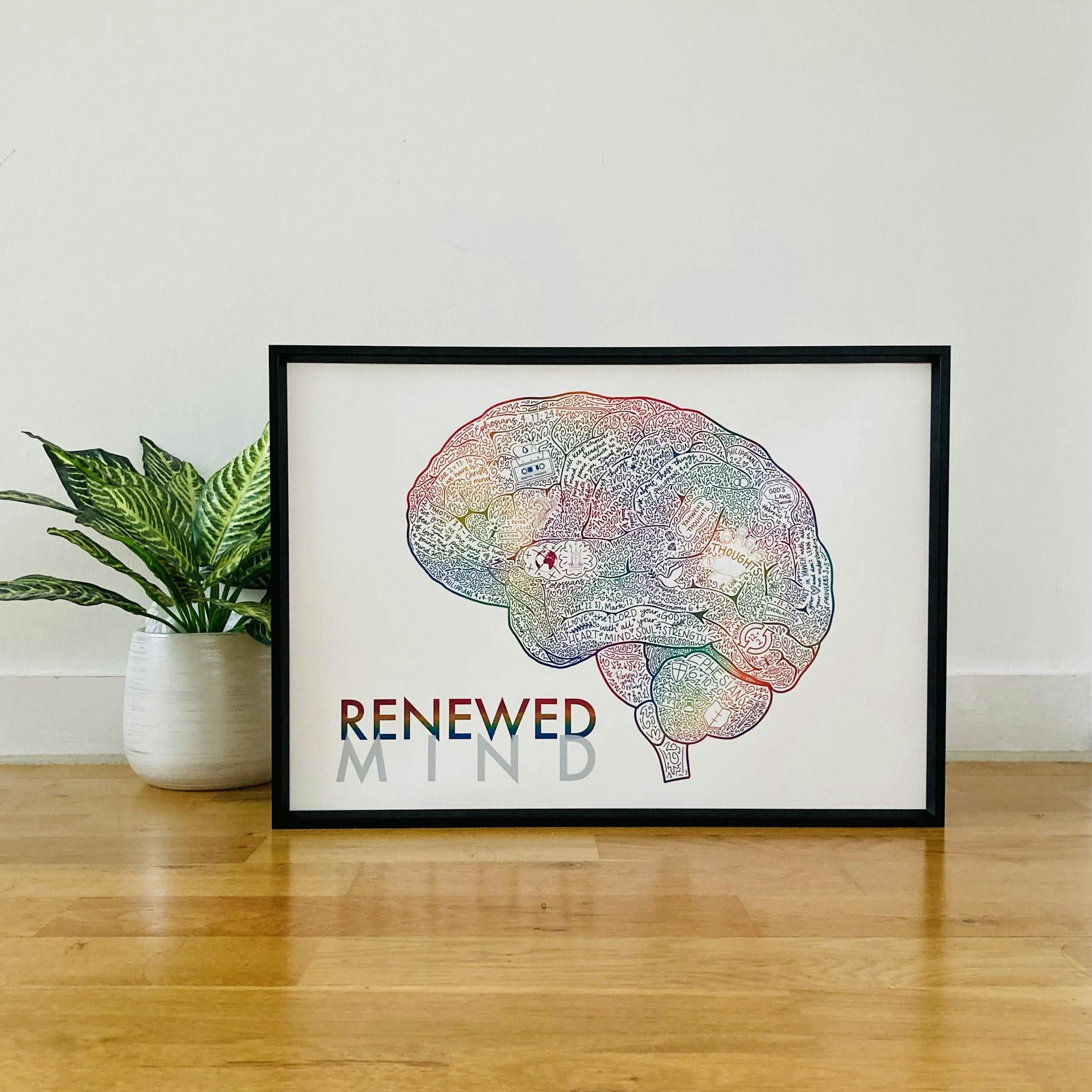 Renewed Scripture Art Print by Doodle Art by Sarah Clottey @ Cheerfully Given - Christian Gifts for Mental Health