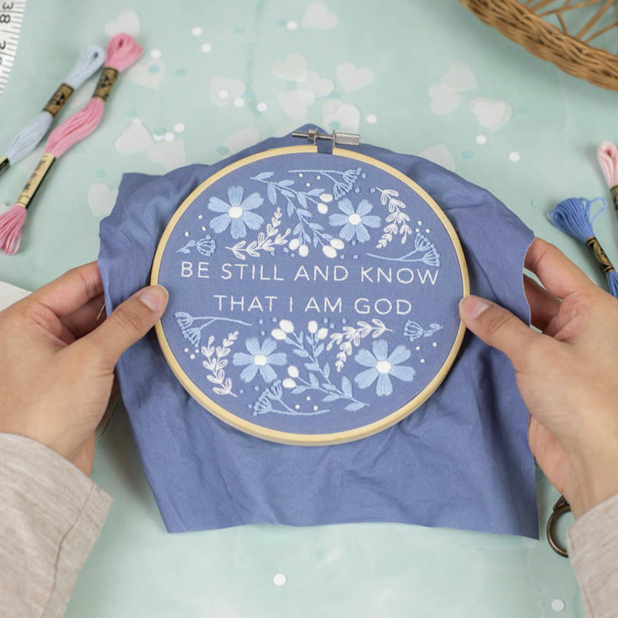 Be Still Christian Embroidery Kit | Embroidery by Faith at Cheerfully Given