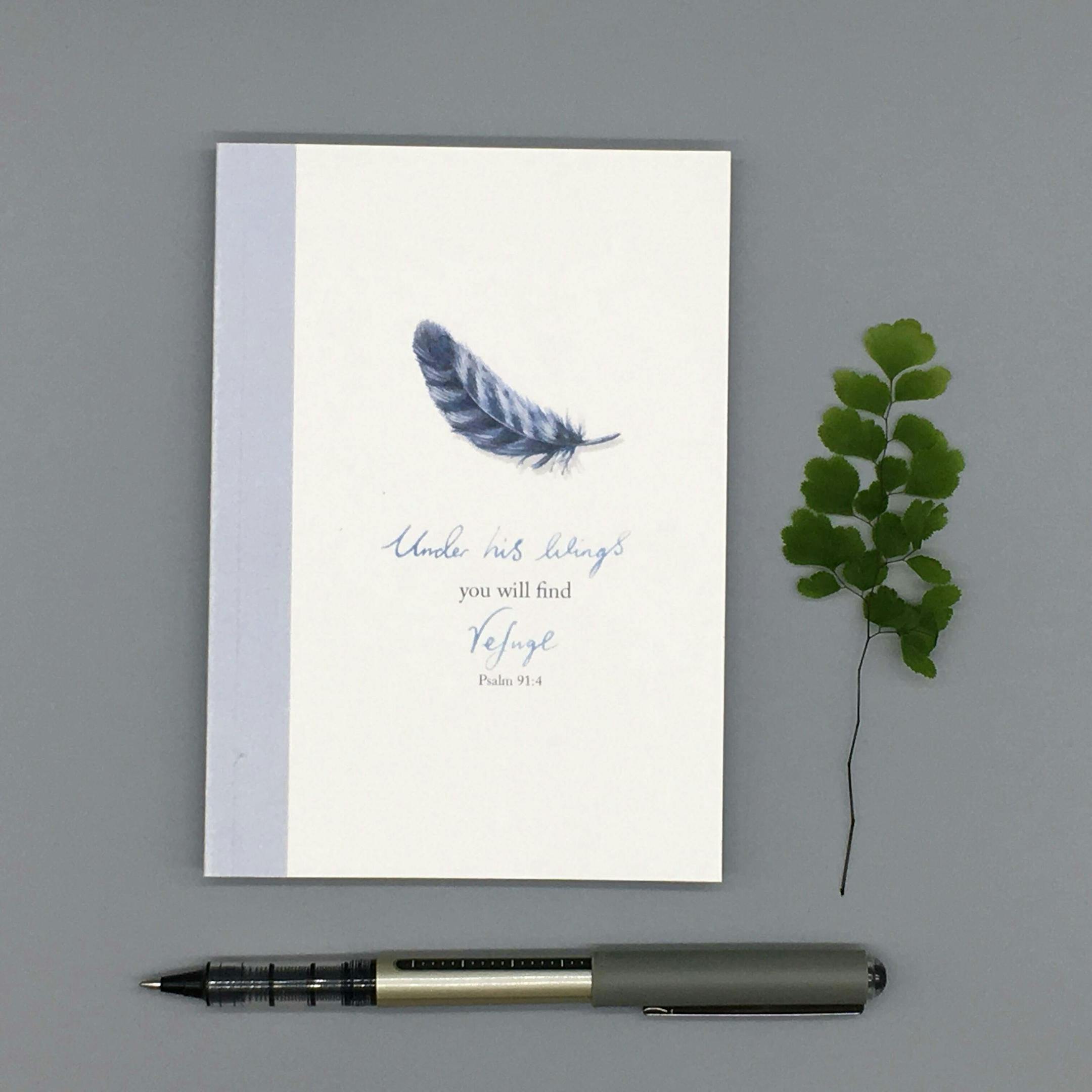 A6 Under His Wings Notebook - Psalm 91:4 - Forget-Me-Not Christian Cards