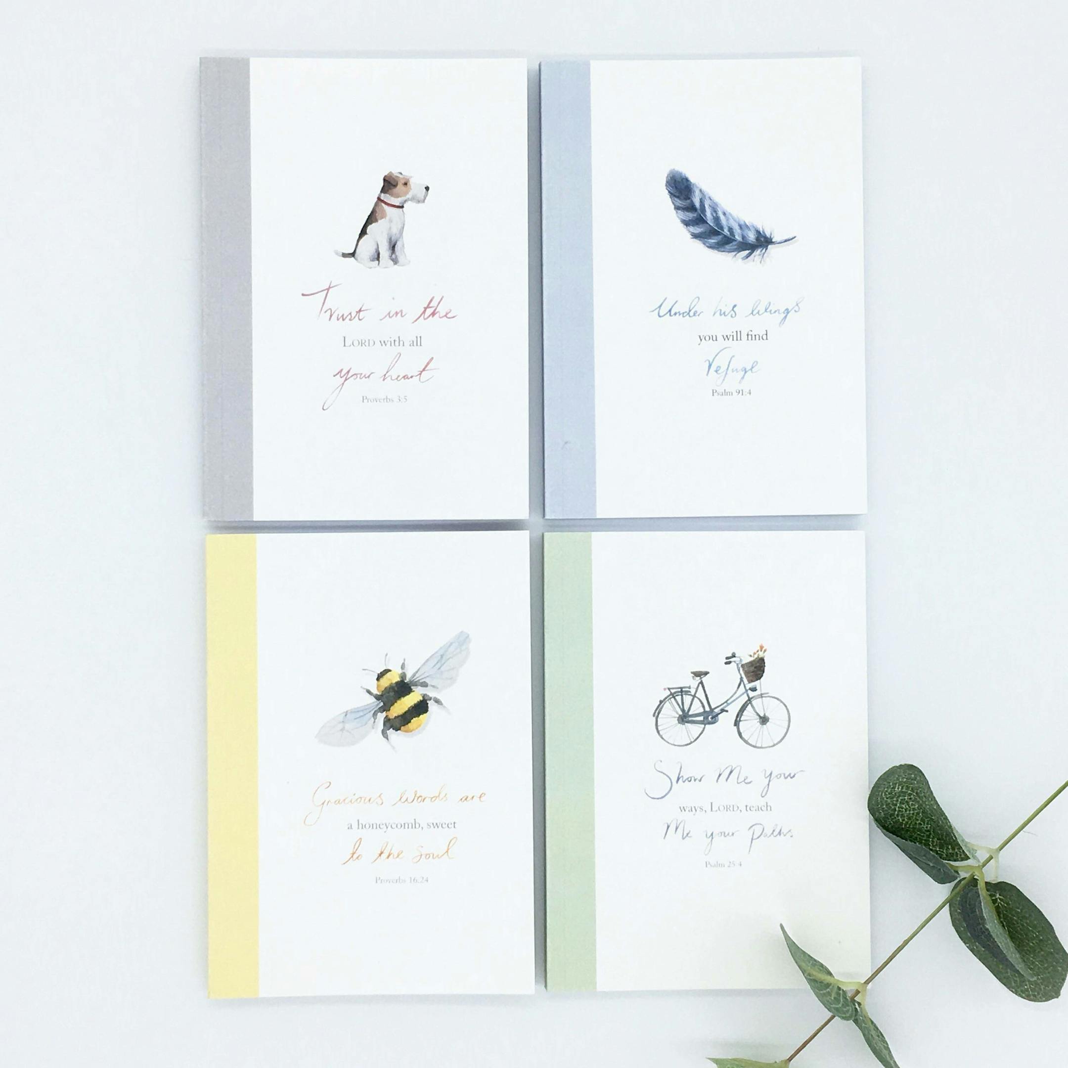 Feather, Bee, Dog, Bike Notebooks - Forget-Me-Not Christian Cards