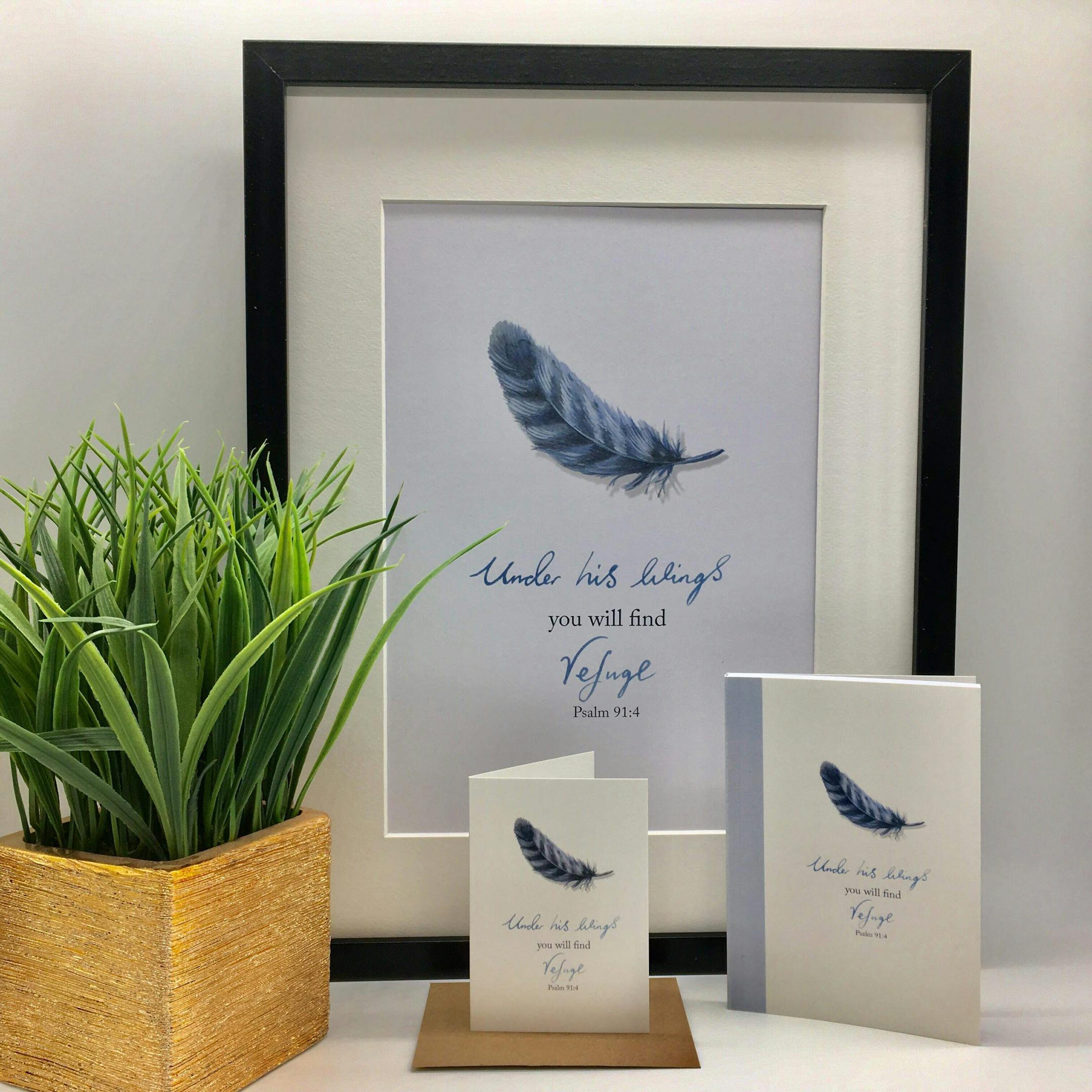Feathers Under His Wings Psalm 91:4 - Forget-Me-Not Christian Cards