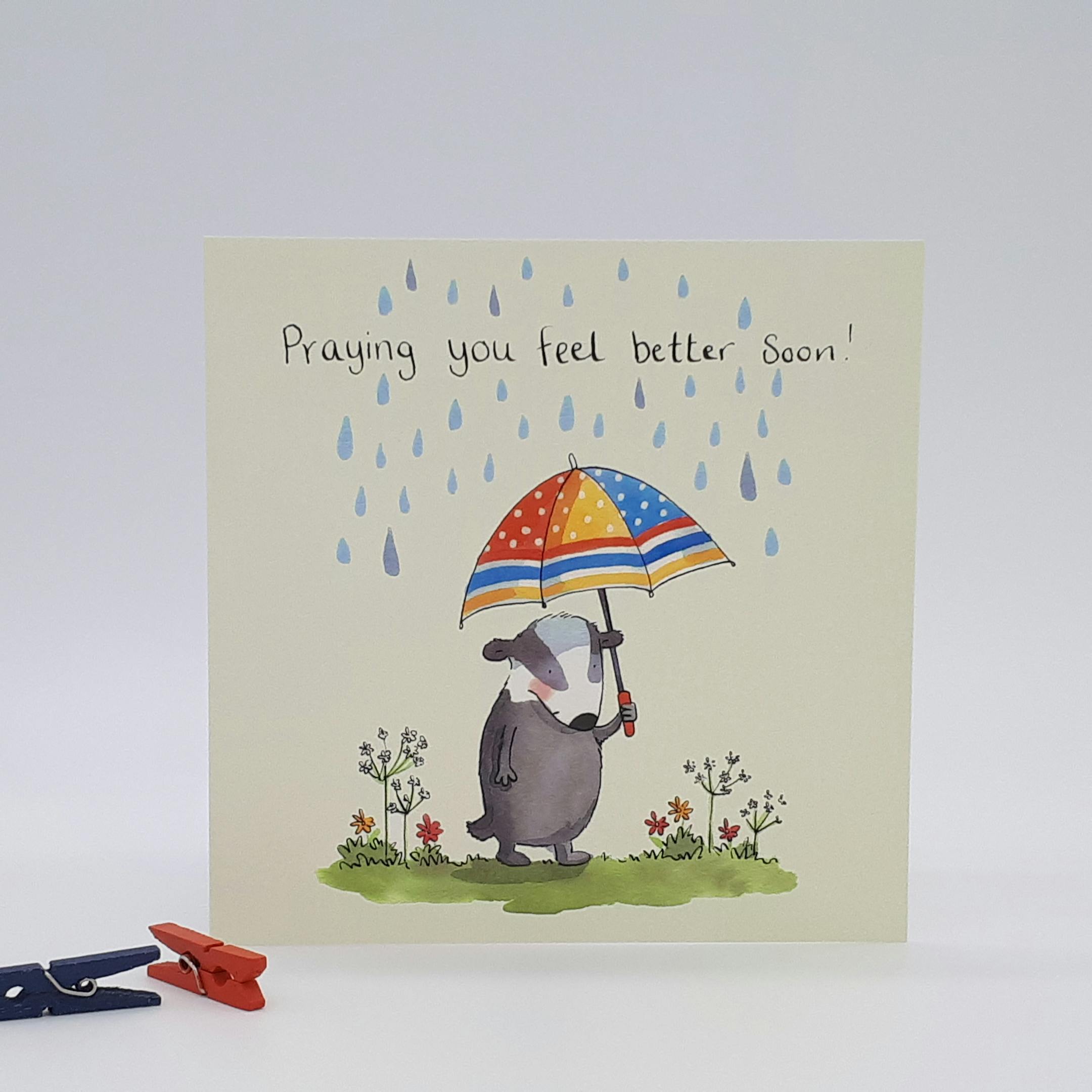 Praying You Get Well Card - Badger - Forget-Me-Not Christian Cards