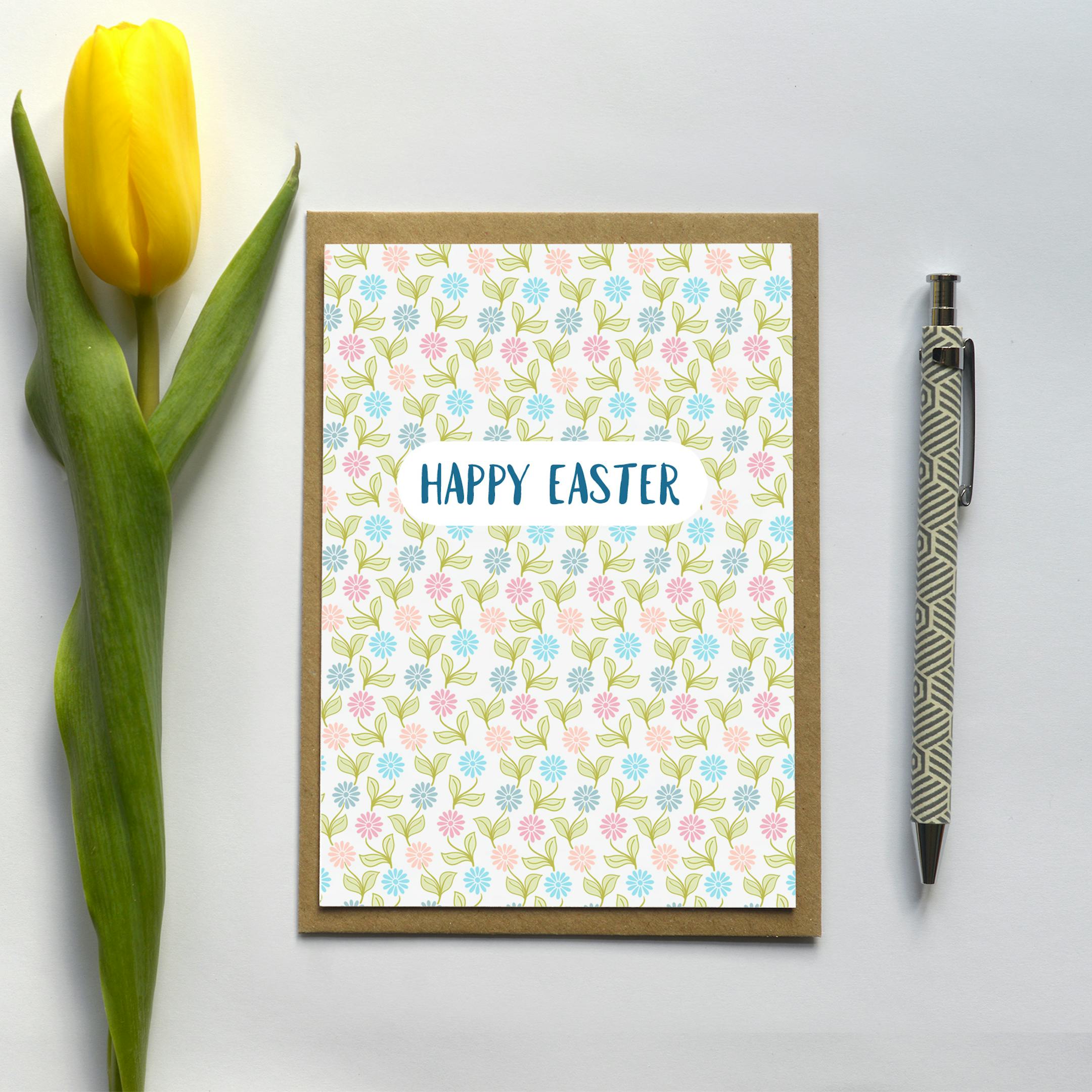 Flowers Happy Easter Card - Frog and Gnome