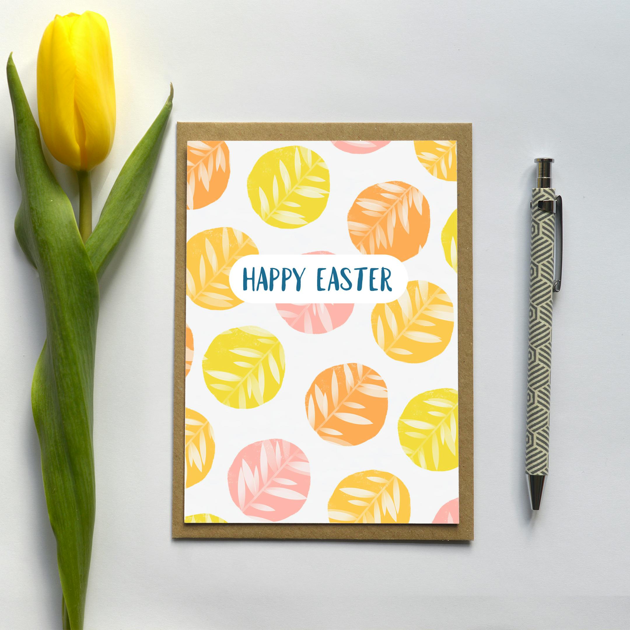Leaves Happy Easter Card - Frog and Gnome