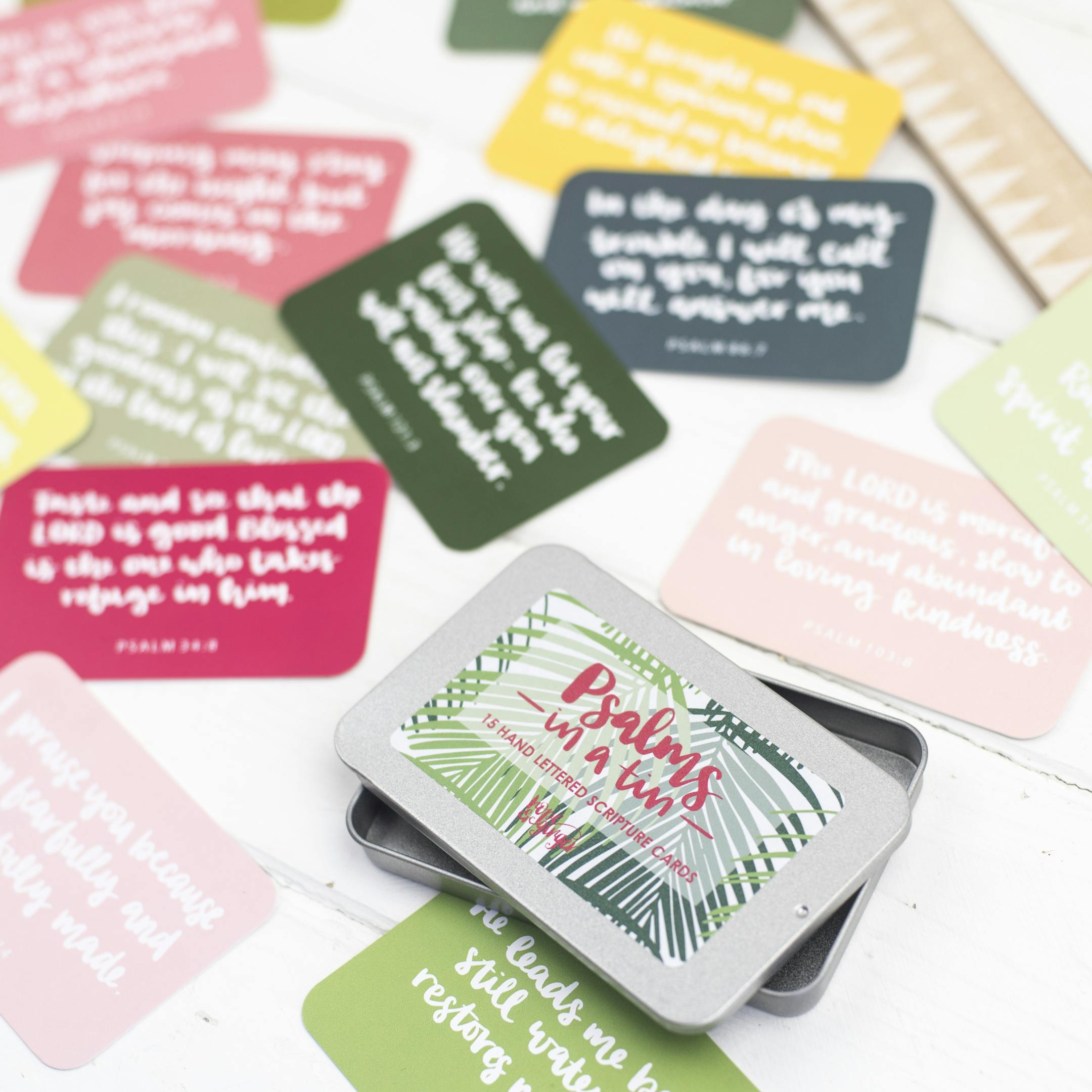 15 Hand lettered scripture cards with tin - Hope and Ginger