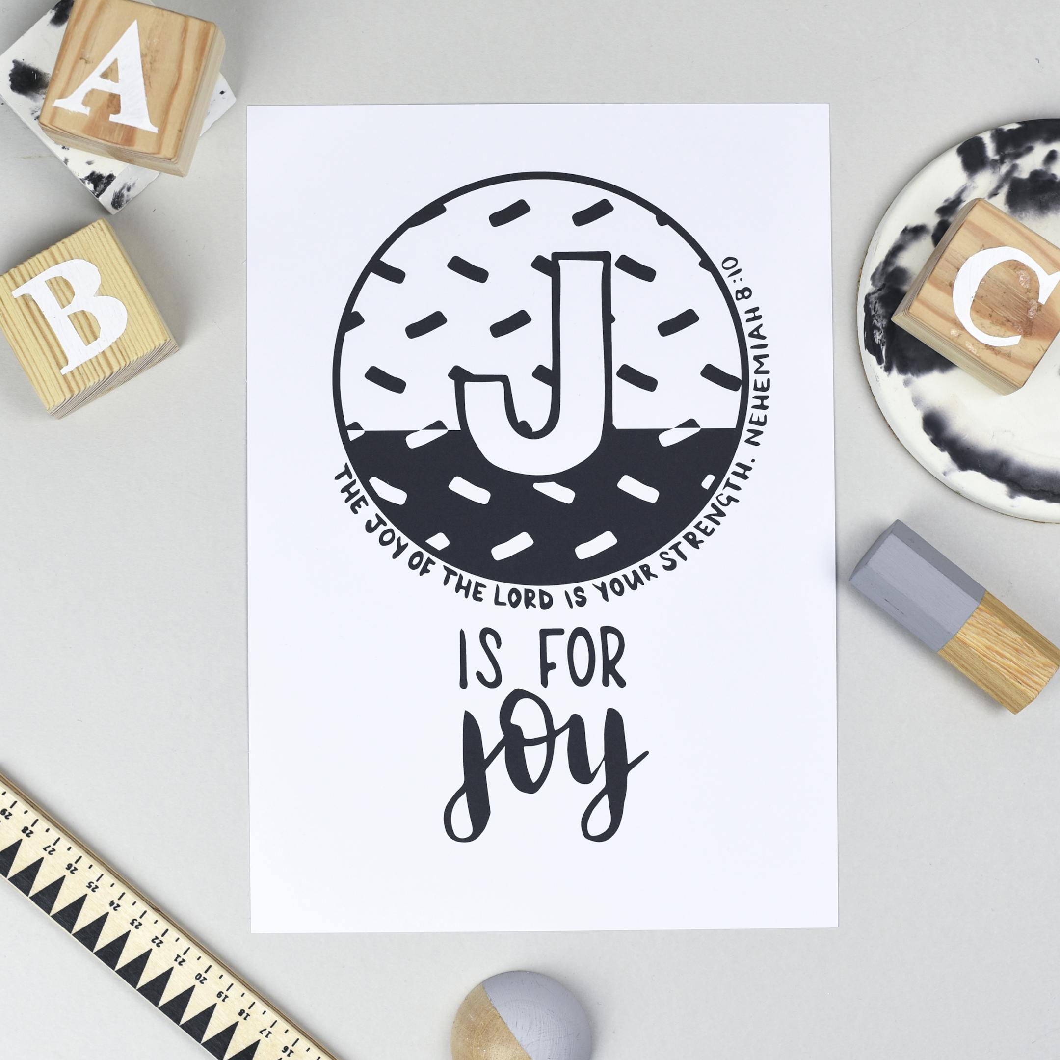 Bible Alphabet Print - Letter J - Nehemiah 8:10 - Hope and Ginger