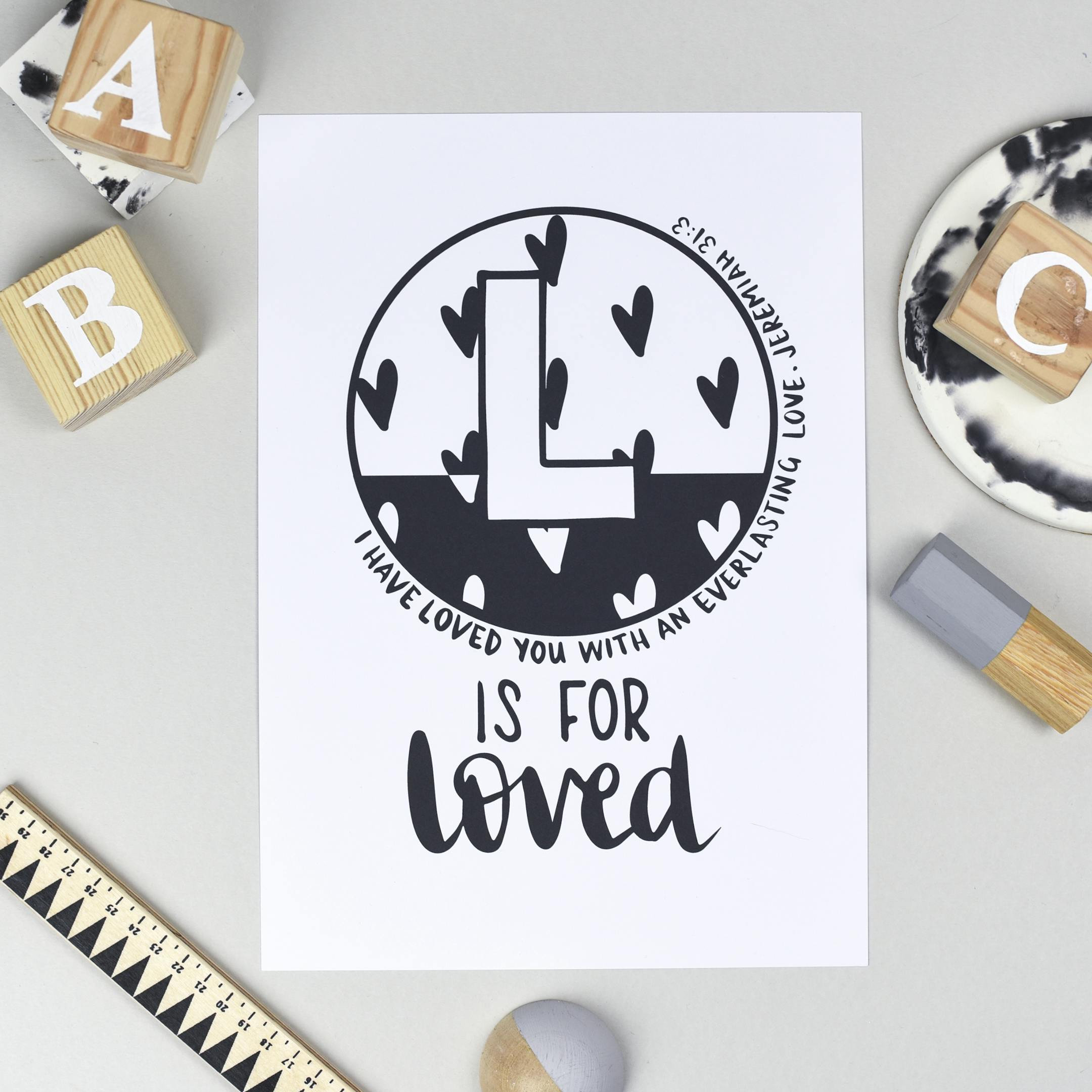 Bible Alphabet Print - Letter L - Jeremiah 31:3 - Hope and Ginger