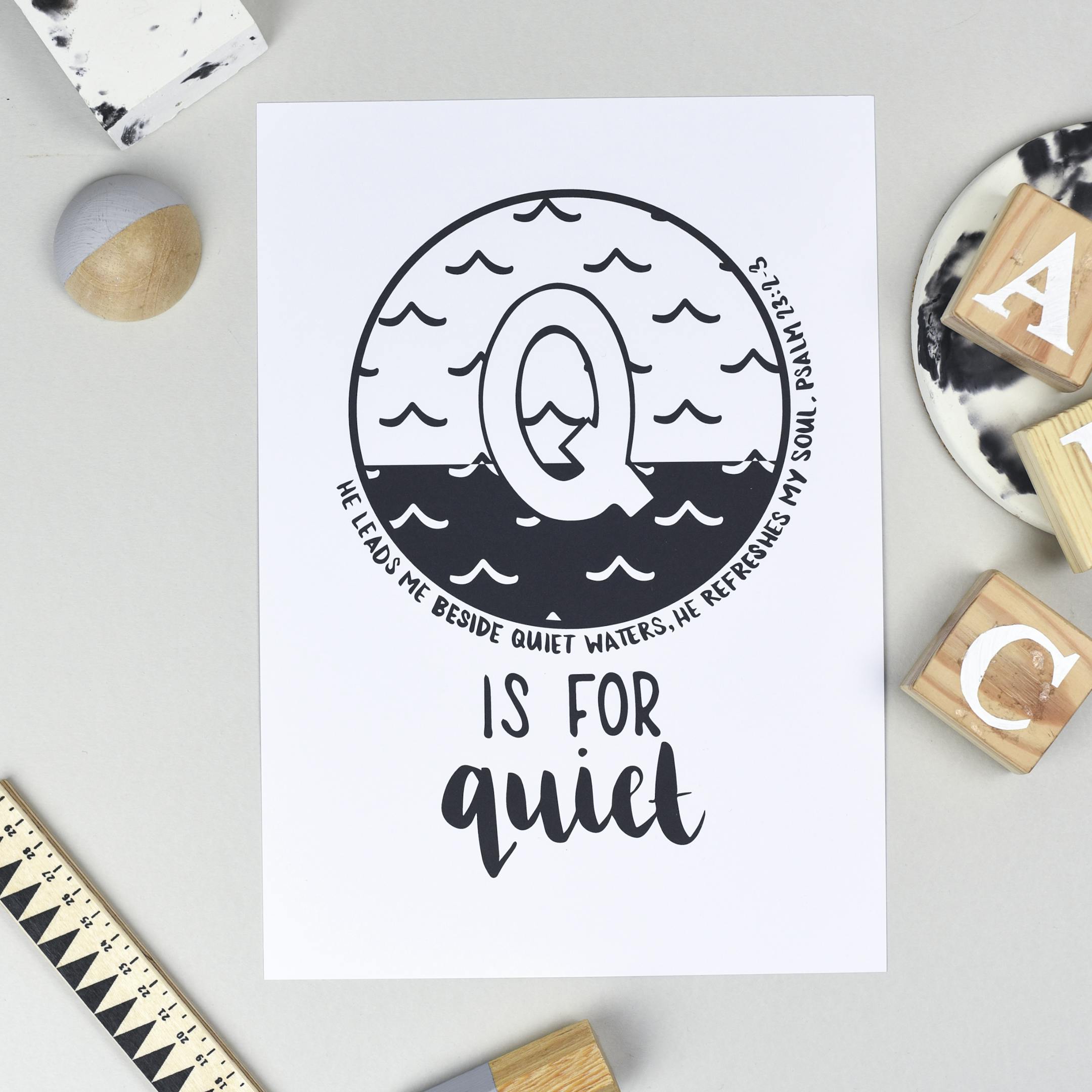 Bible Alphabet Print - Letter Q - Psalm 23:2-3 - Hope and Ginger