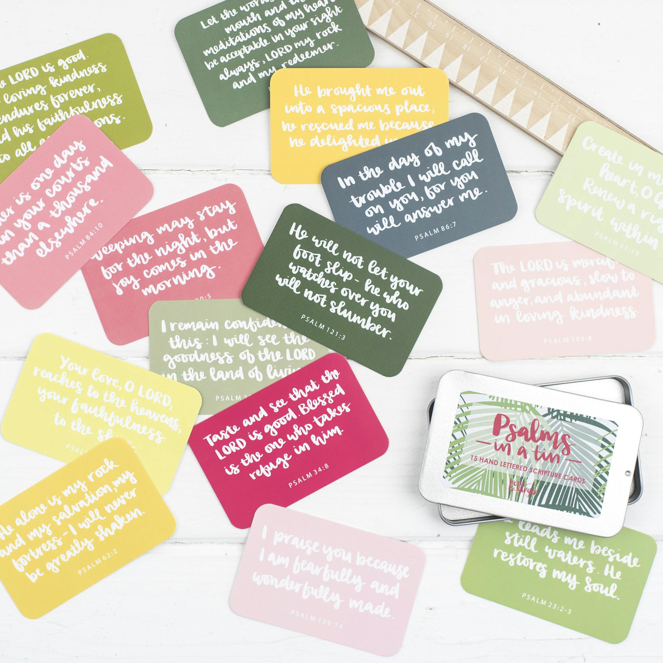 Psalms in a Tin - 15 hand lettered scripture cards - Hope and Ginger