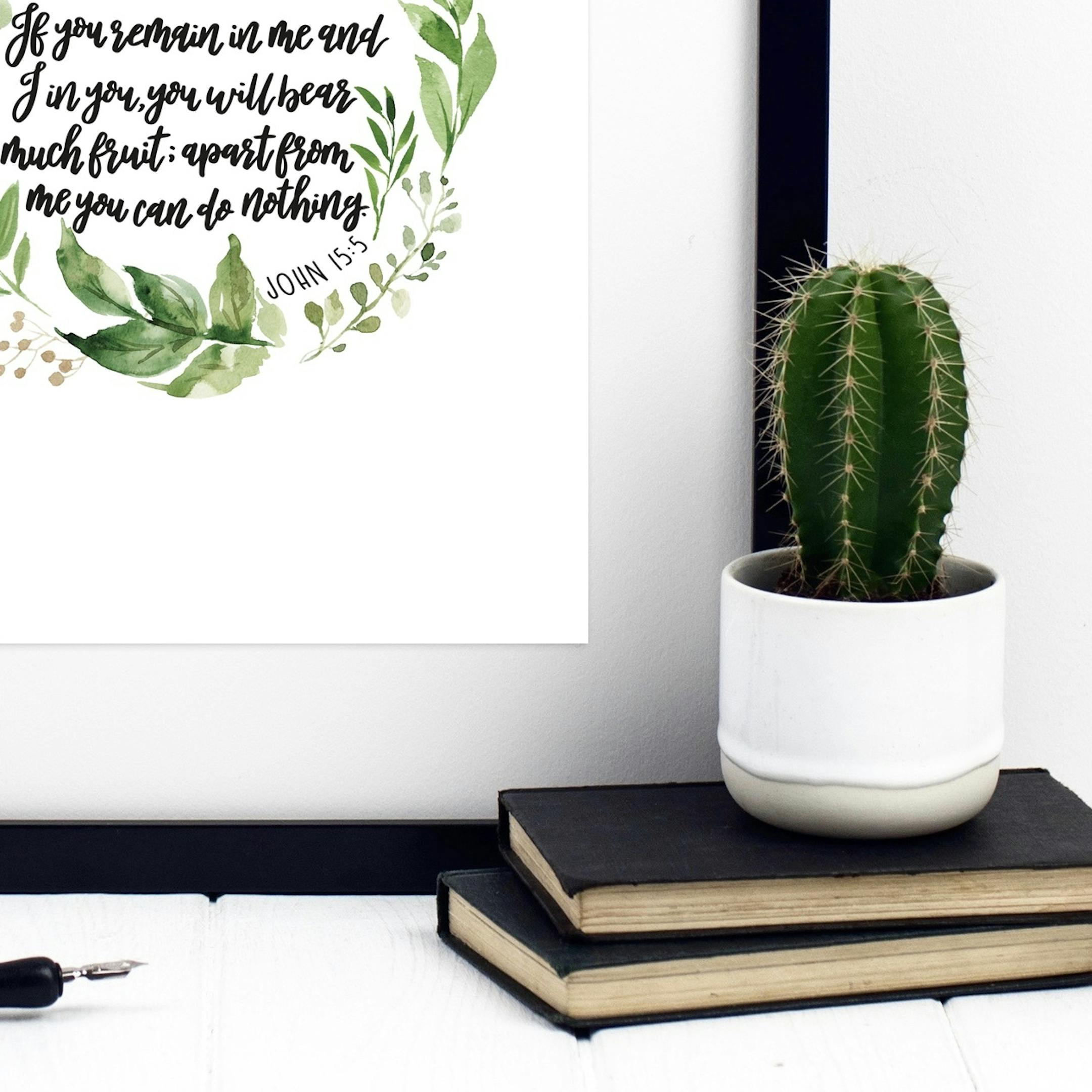 Floral Watercolour Wreath Print - I Am the Vine - John 15:5 - Izzy and Pop