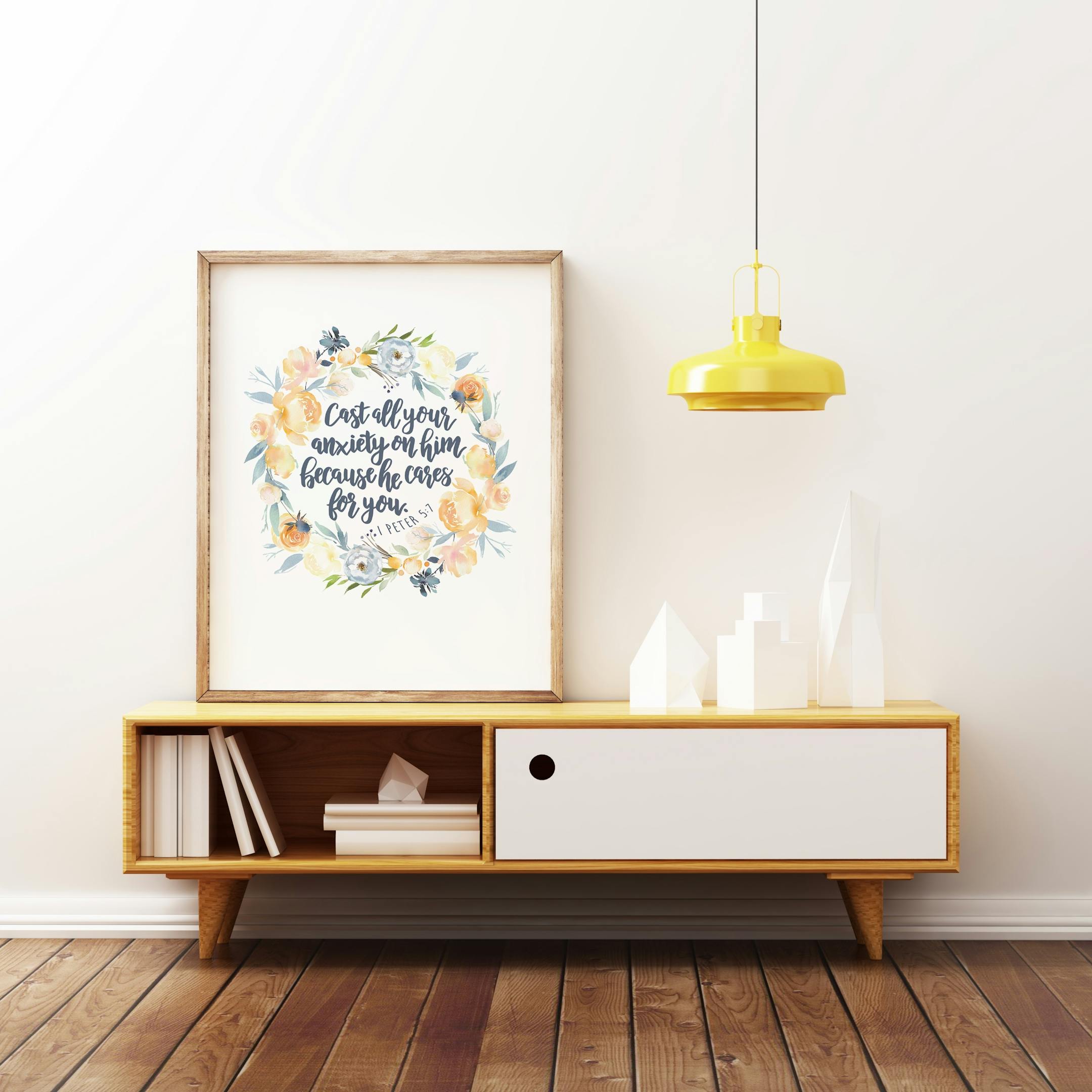 Floral Wreath - Cast All Your Anxiety On Him Print 2 - 1 Peter 5:7- Izzy and Pop