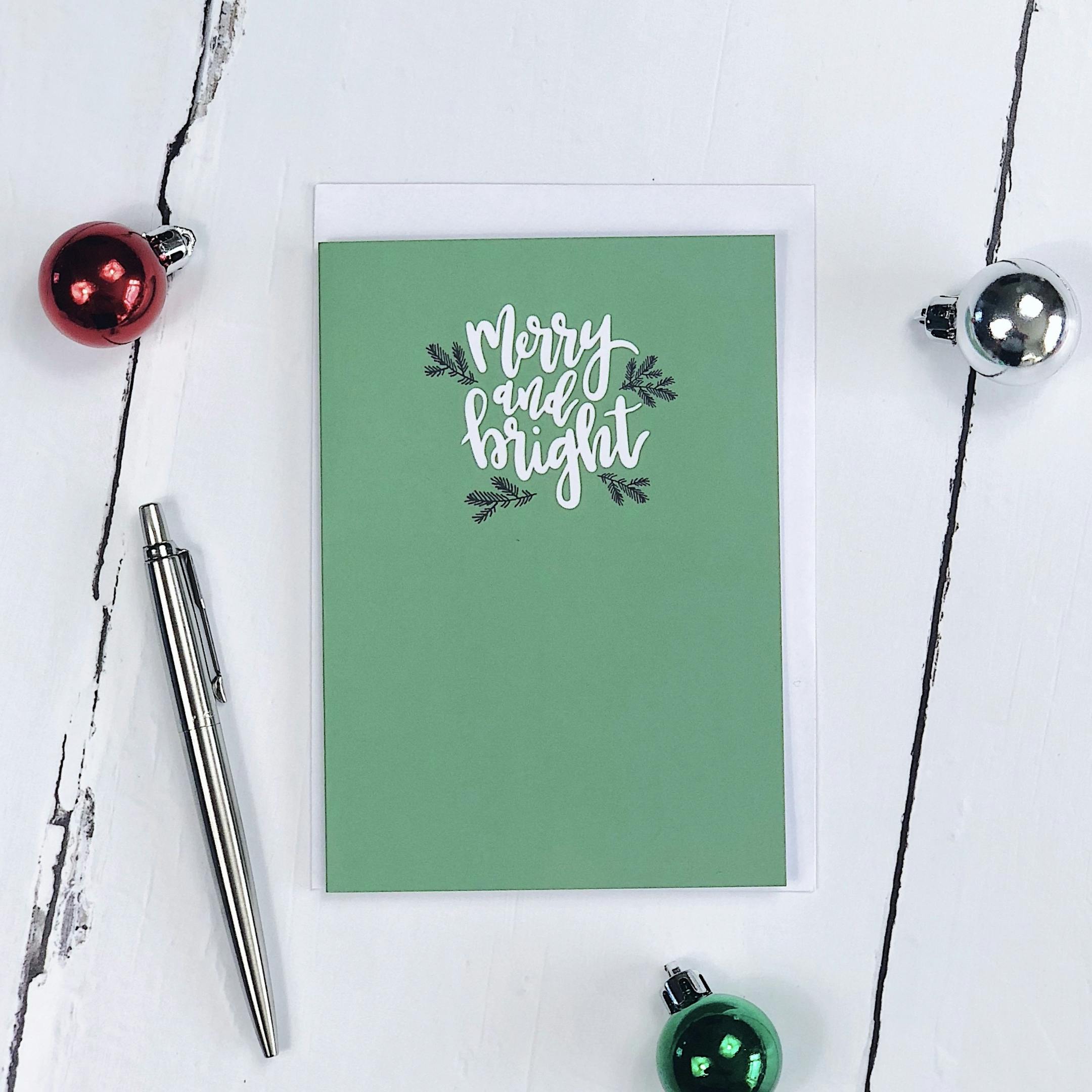 Green Merry And Bright Christmas Card - Izzy and Pop