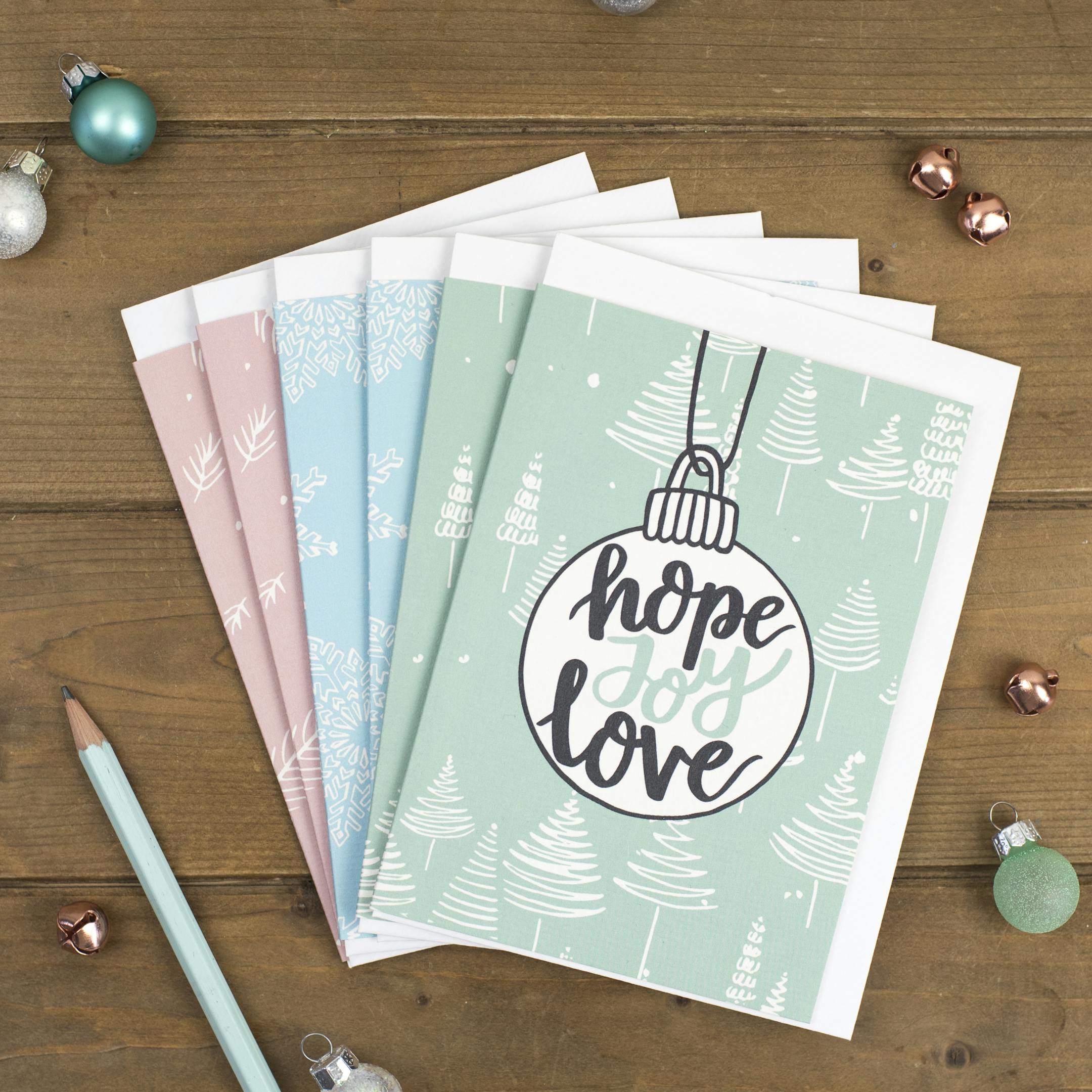 Hope Joy Love Baubles - Christmas Cards - Izzy and Pop