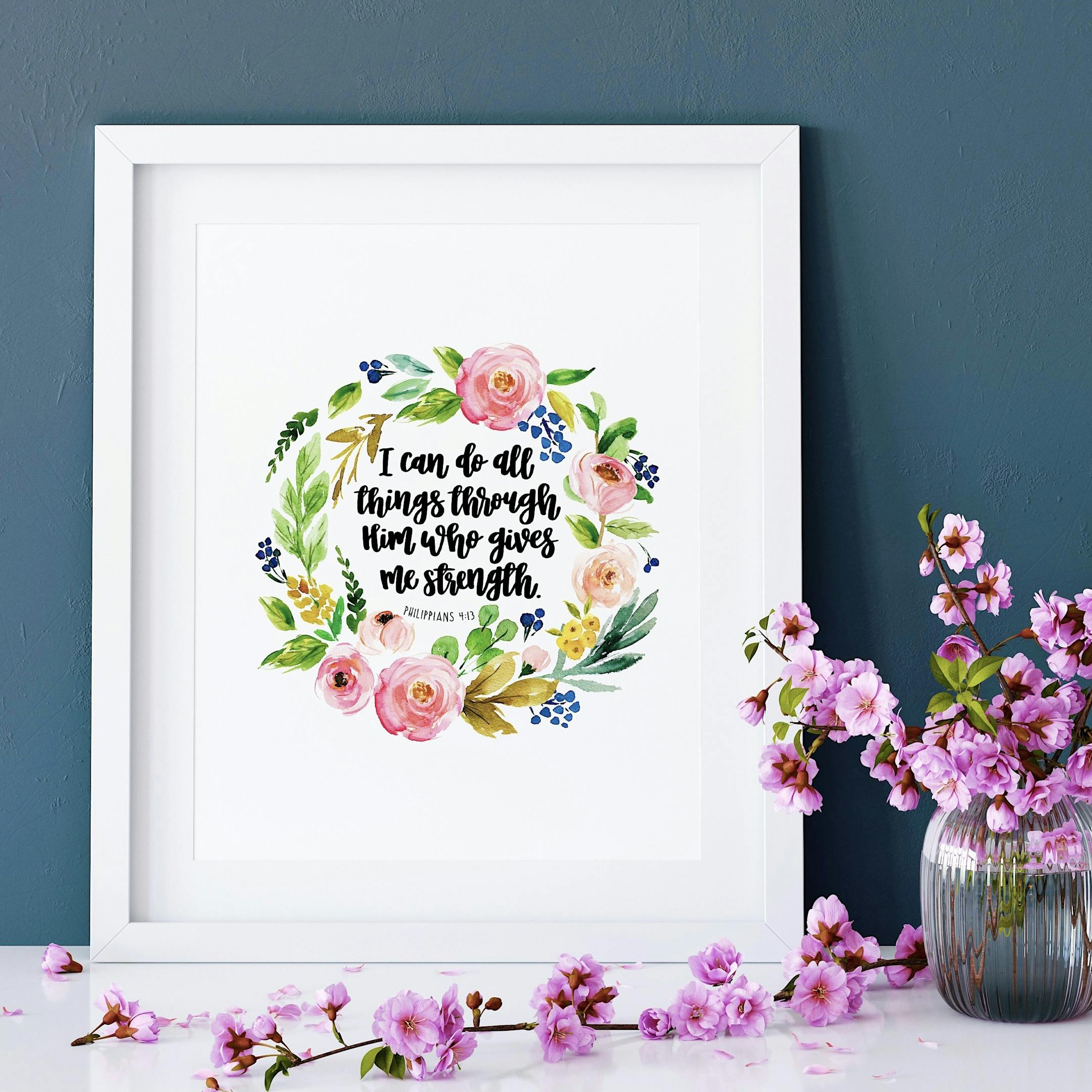 I Can Do All Things Through Him Who Gives Me Strength Floral Print - Philippians 4:13 - Izzy and Pop