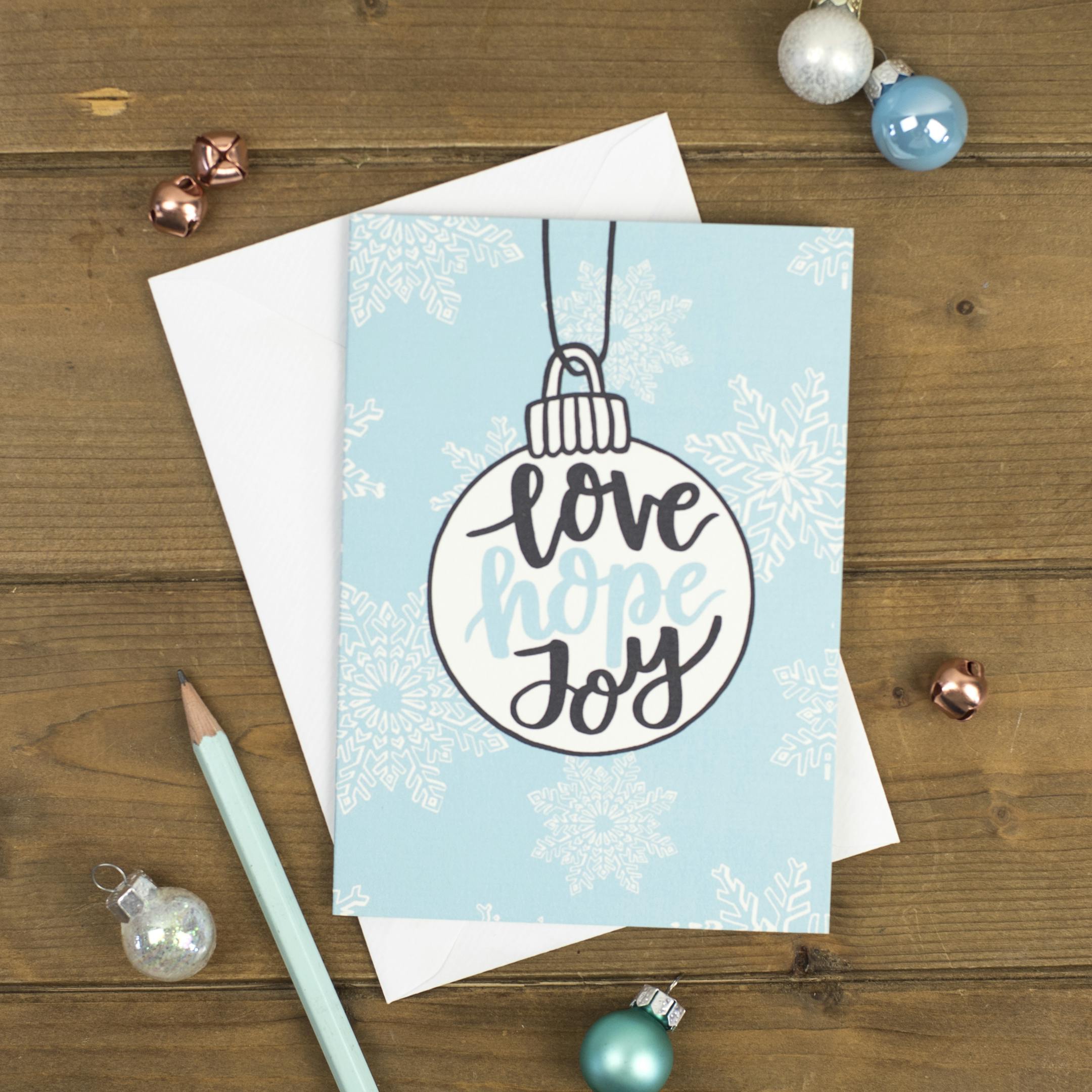 Love Hope Joy Bauble Christmas Card - Izzy and Pop