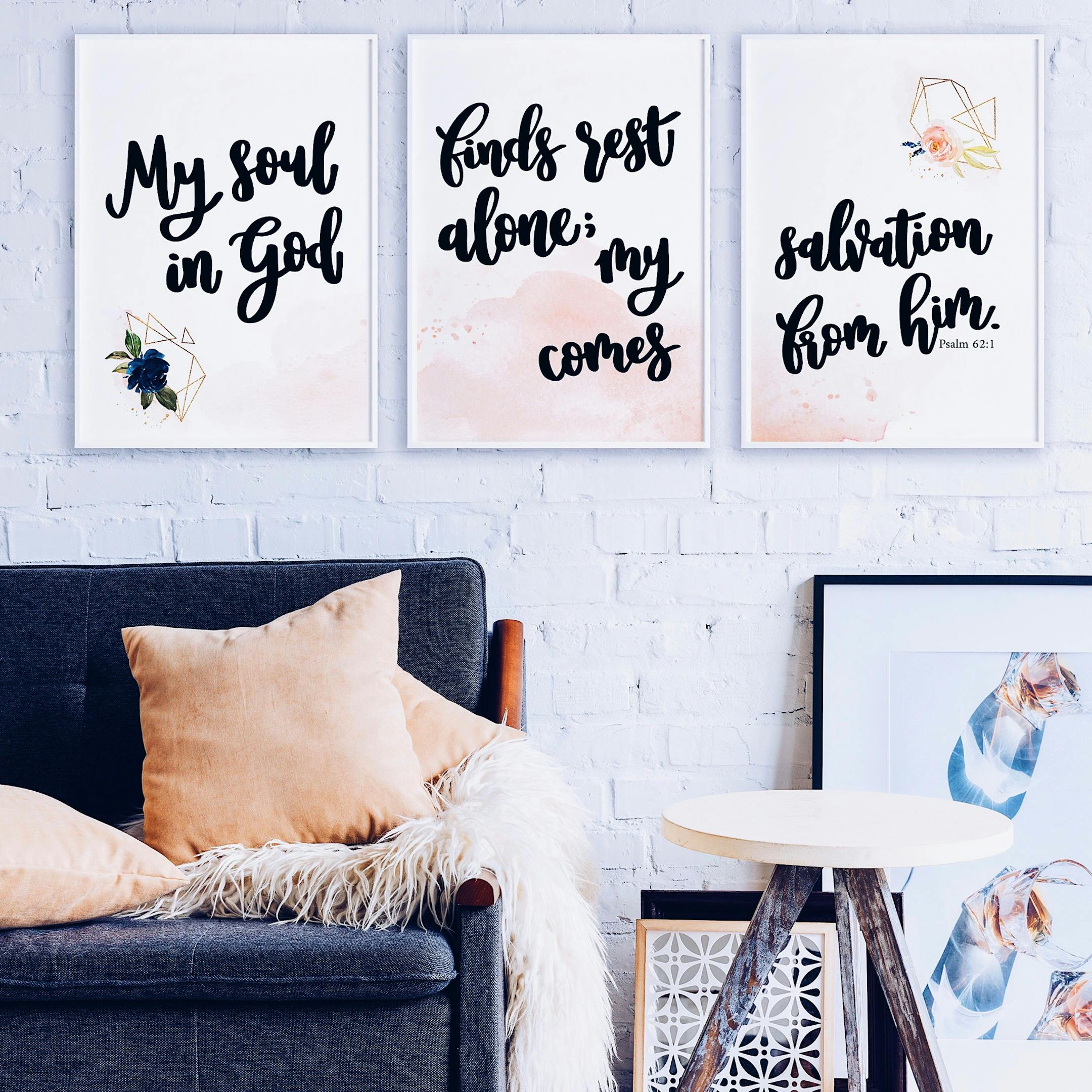 My Soul Finds Rest In God Alone; My Salvation Comes From Him Set of 3 Prints - Psalm 62:1 - Izzy & Pop