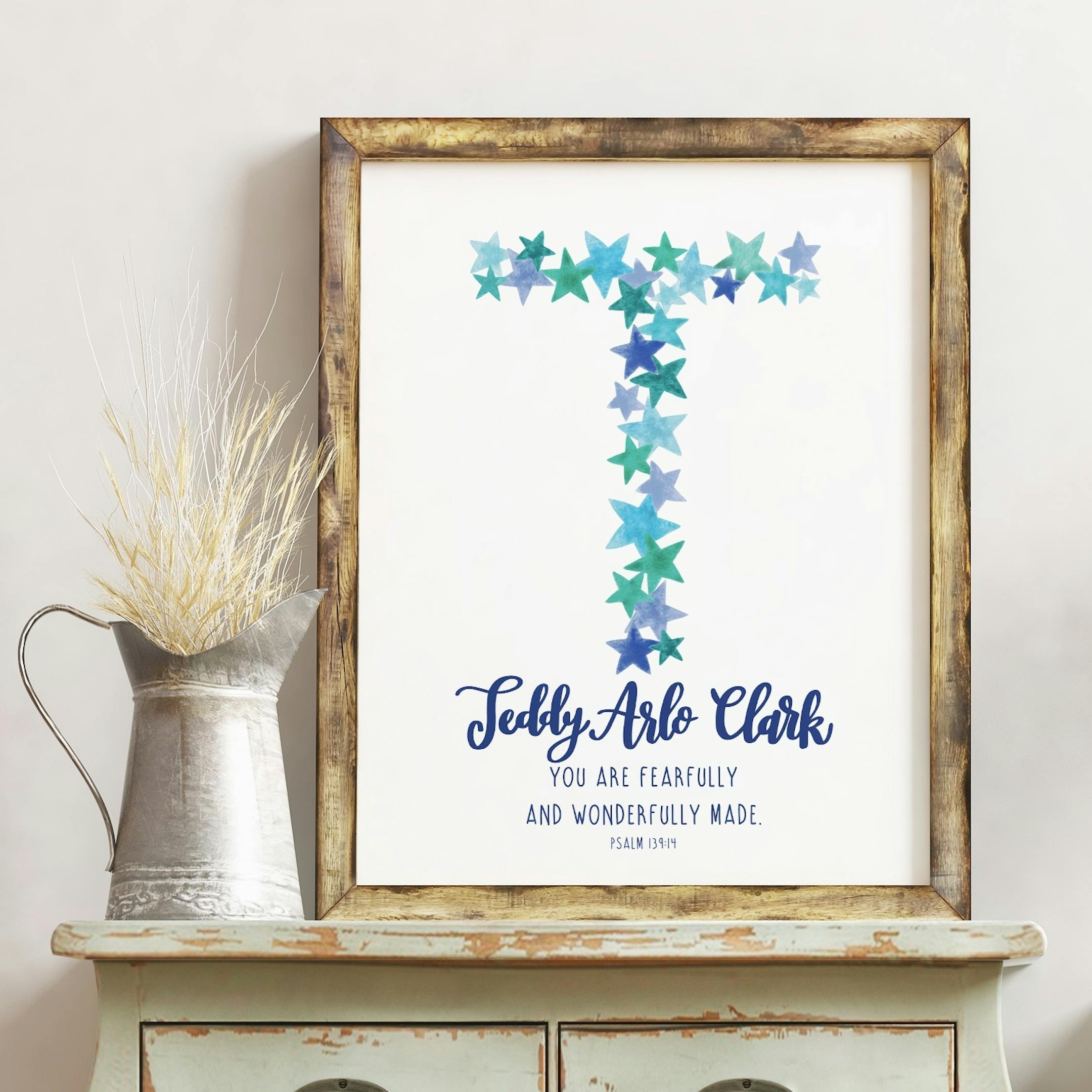 Personalised Baby Boy Name Print - Psalm 139:14 - Izzy and Pop