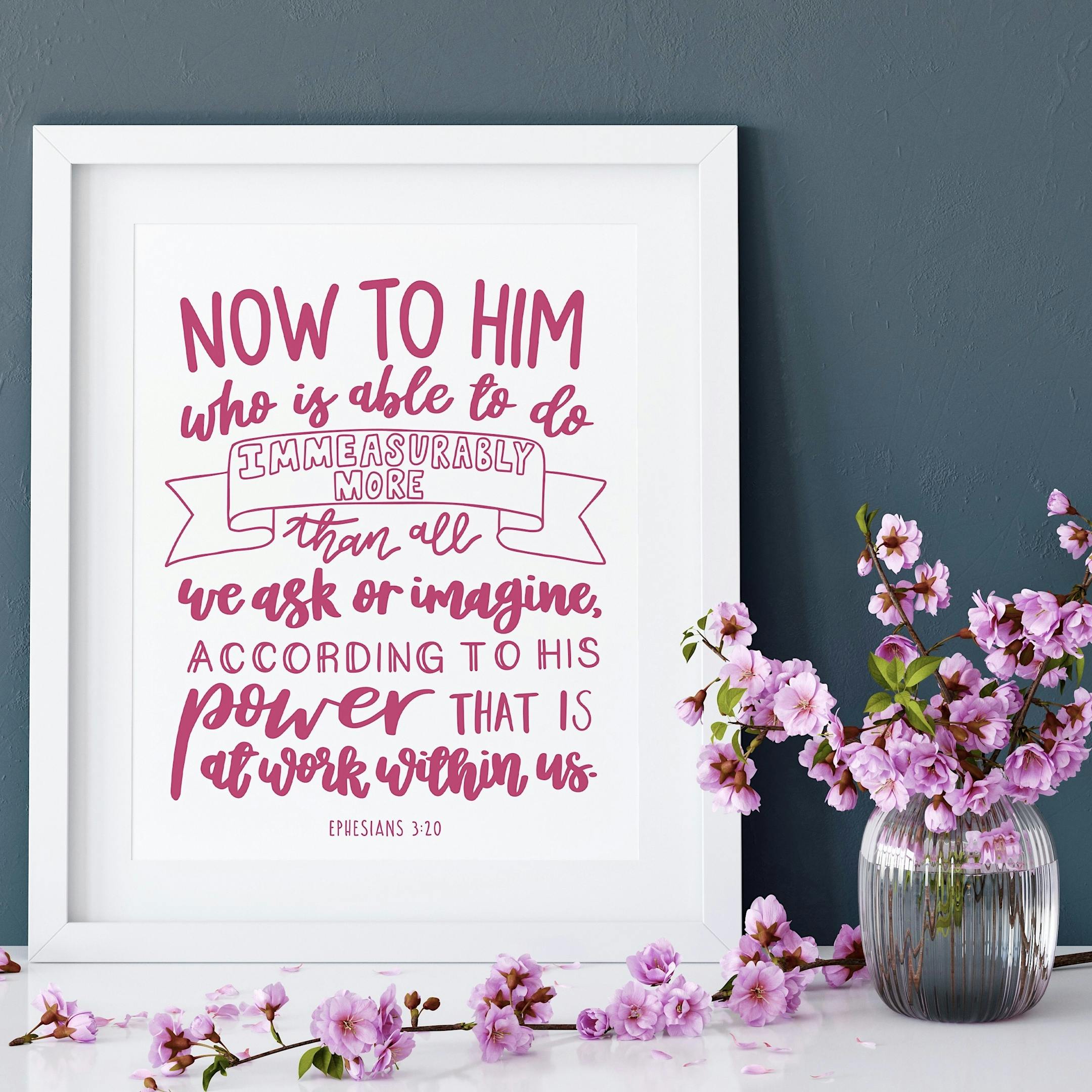 Pink Ephesians 3:20 Print - Now To Him Who Is Able - Izzy and Pop