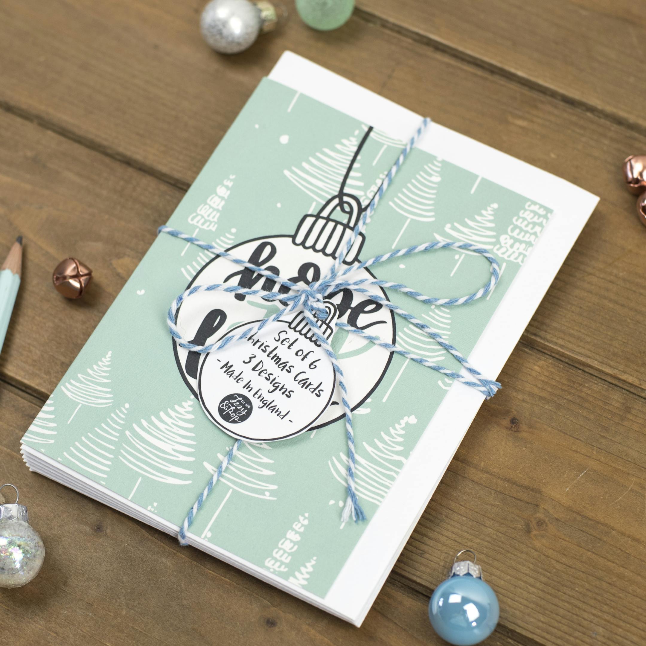 Set of Christmas Cards - Hope Joy Love Baubles - Izzy and Pop