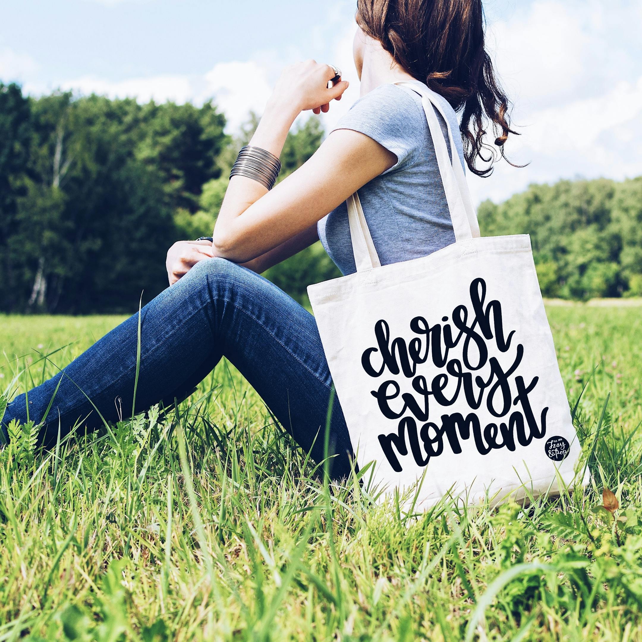 Tote Bag - White - Cherish Every Moment - Izzy and Pop