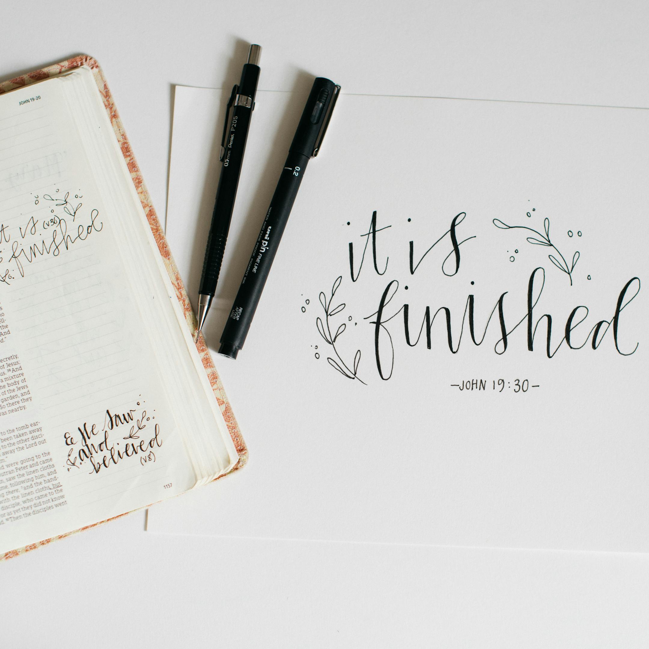 John 19:30 Calligraphy Print - It Is Finished - Kate Hanks Art