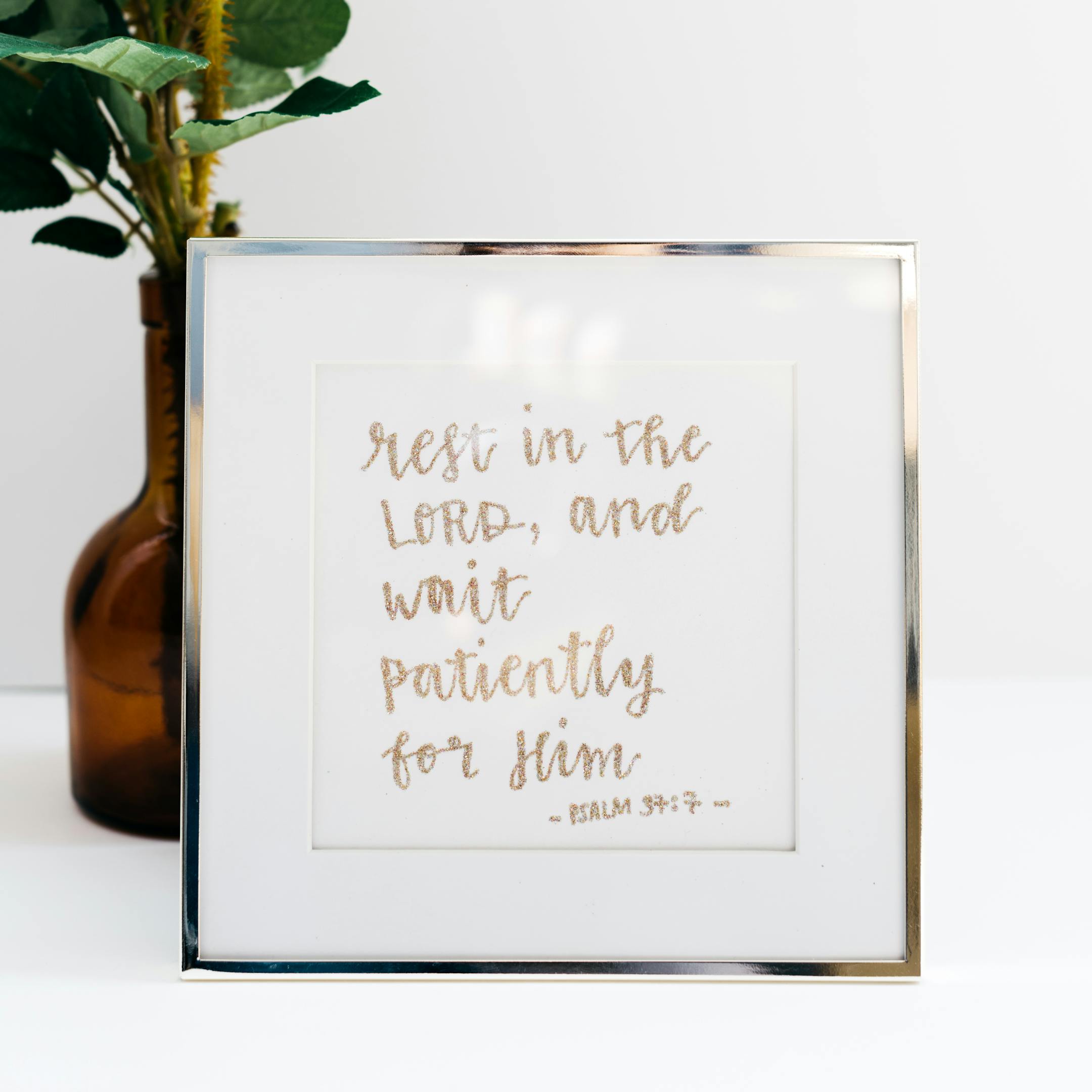 Rest In The Lord Framed Glitter Calligraphy - Psalm 37:7 - Kate Hanks Art