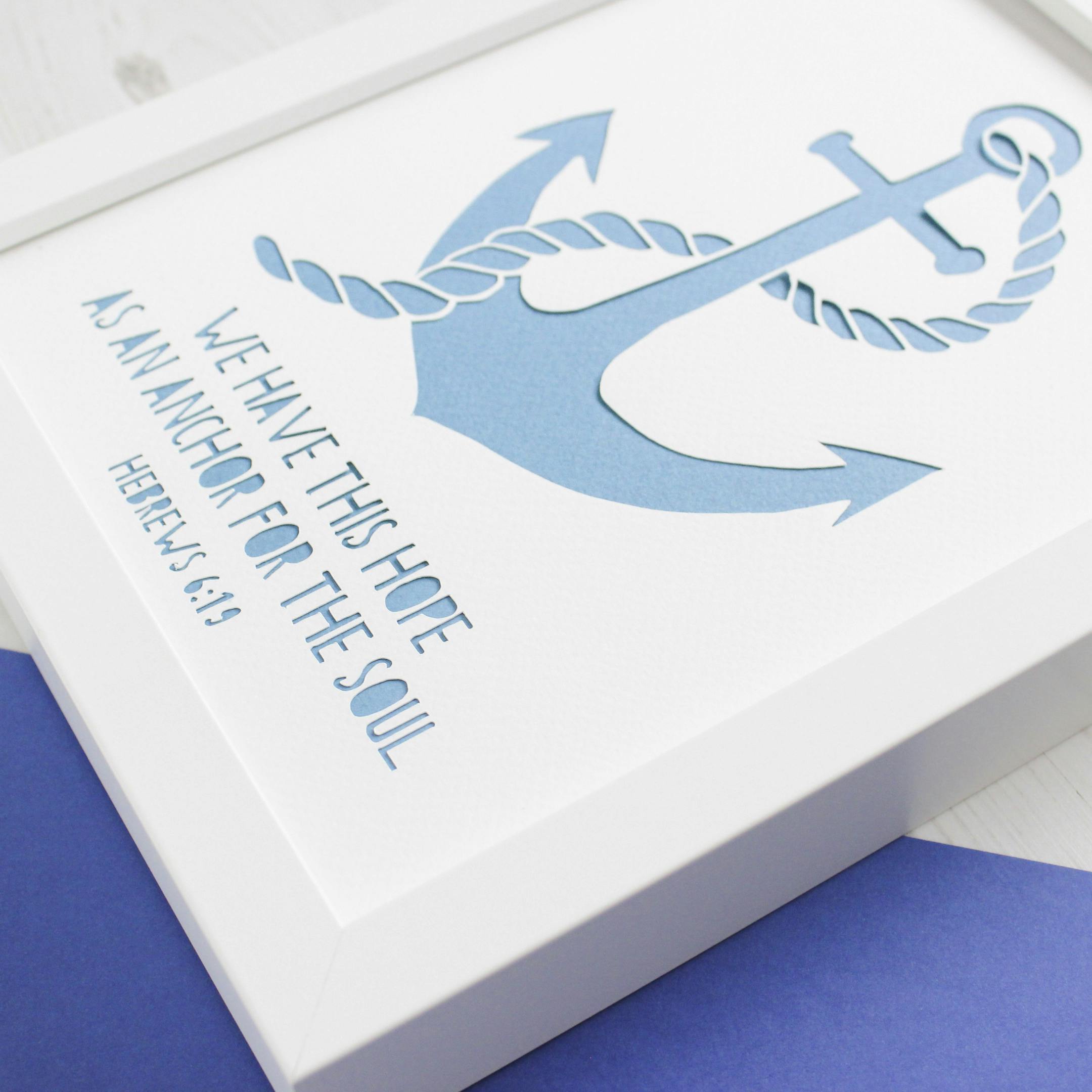 White and blue layered papercut art with bible verse | Kiwi Tree Designs @ Cheerfully Given
