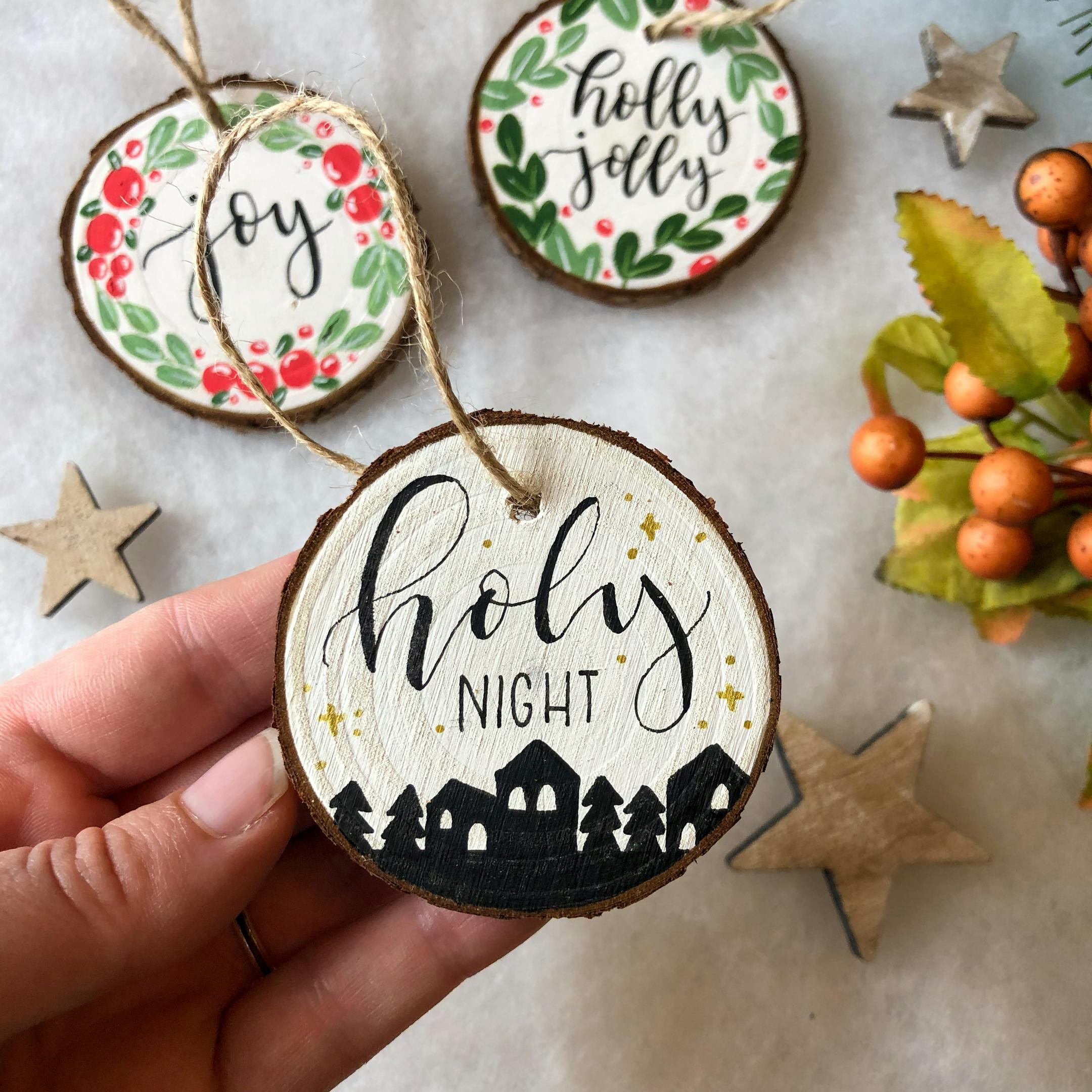 Holy Night Christian Tree Decoration | Little Stag Signs | Cheerfully Given - Christian Christmas Ornaments