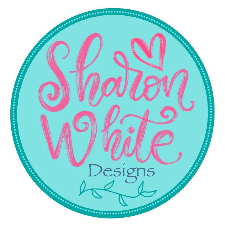Sharon White Designs Turquoise and Pink Logo at Cheerfully Given