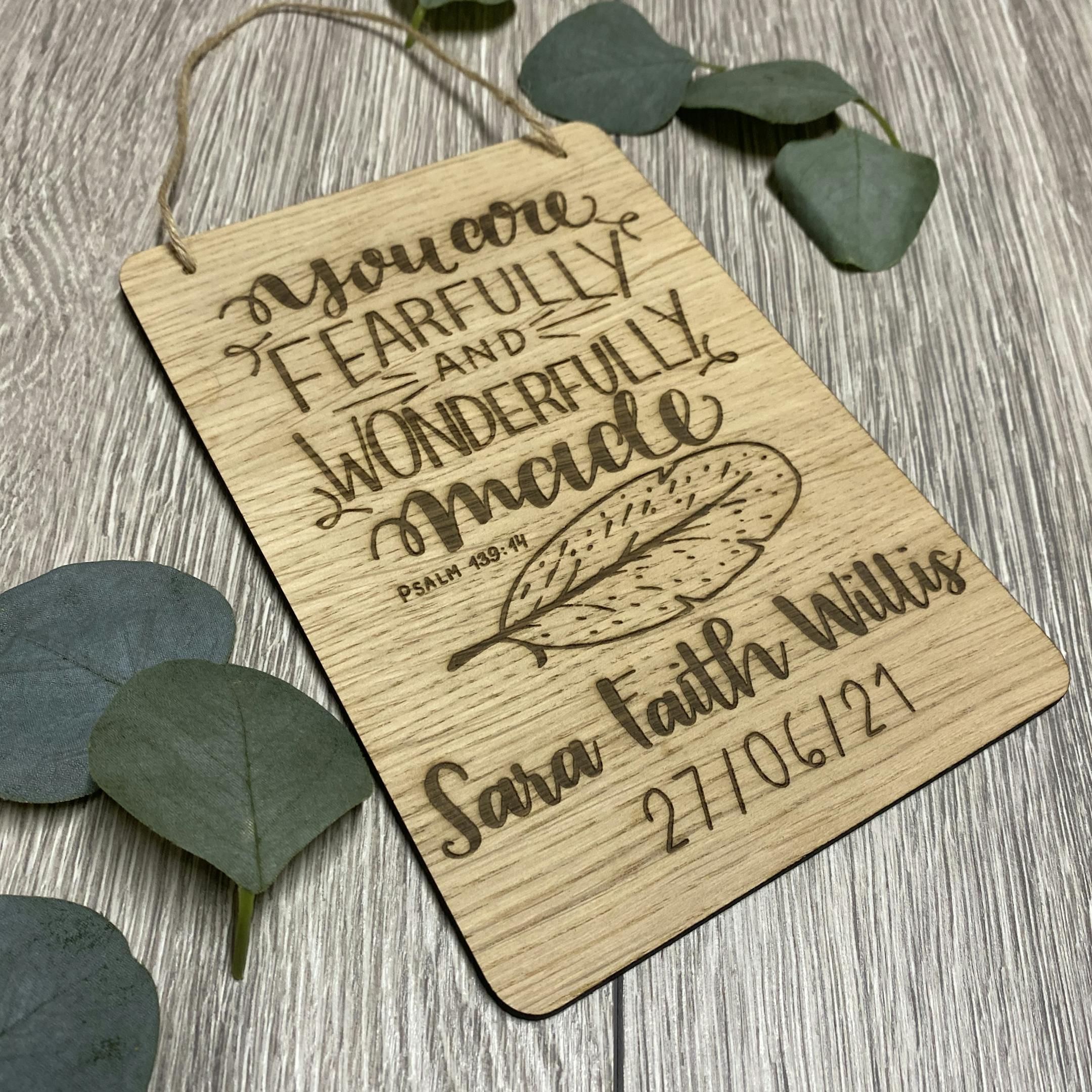 Personalised Fearfully and Wonderfully Made Christian Sign | This Little L | Cheerfully Given